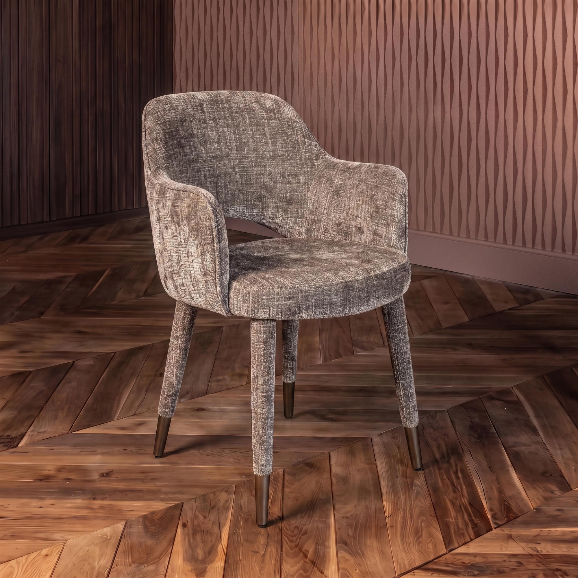 Donnatella Stone Chenille Fabric Dining Armchair