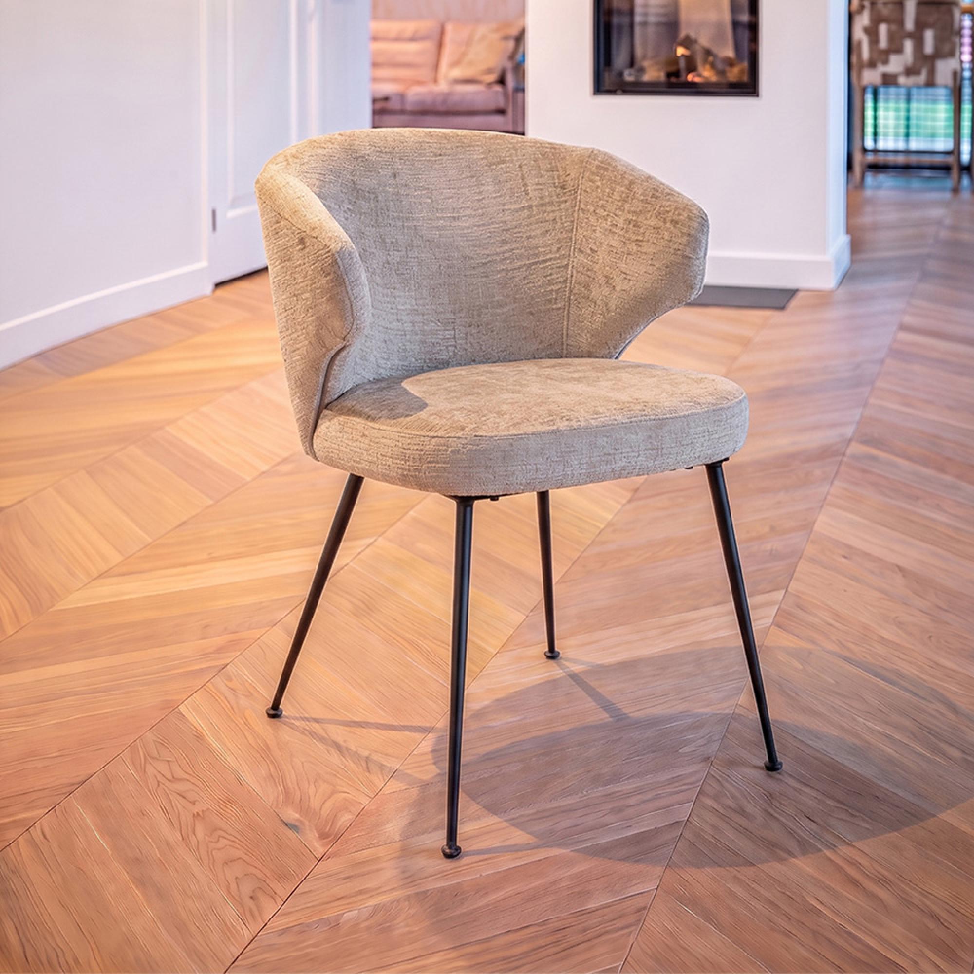 Xandra Desert Fabric Dining Chair with Black Legs
