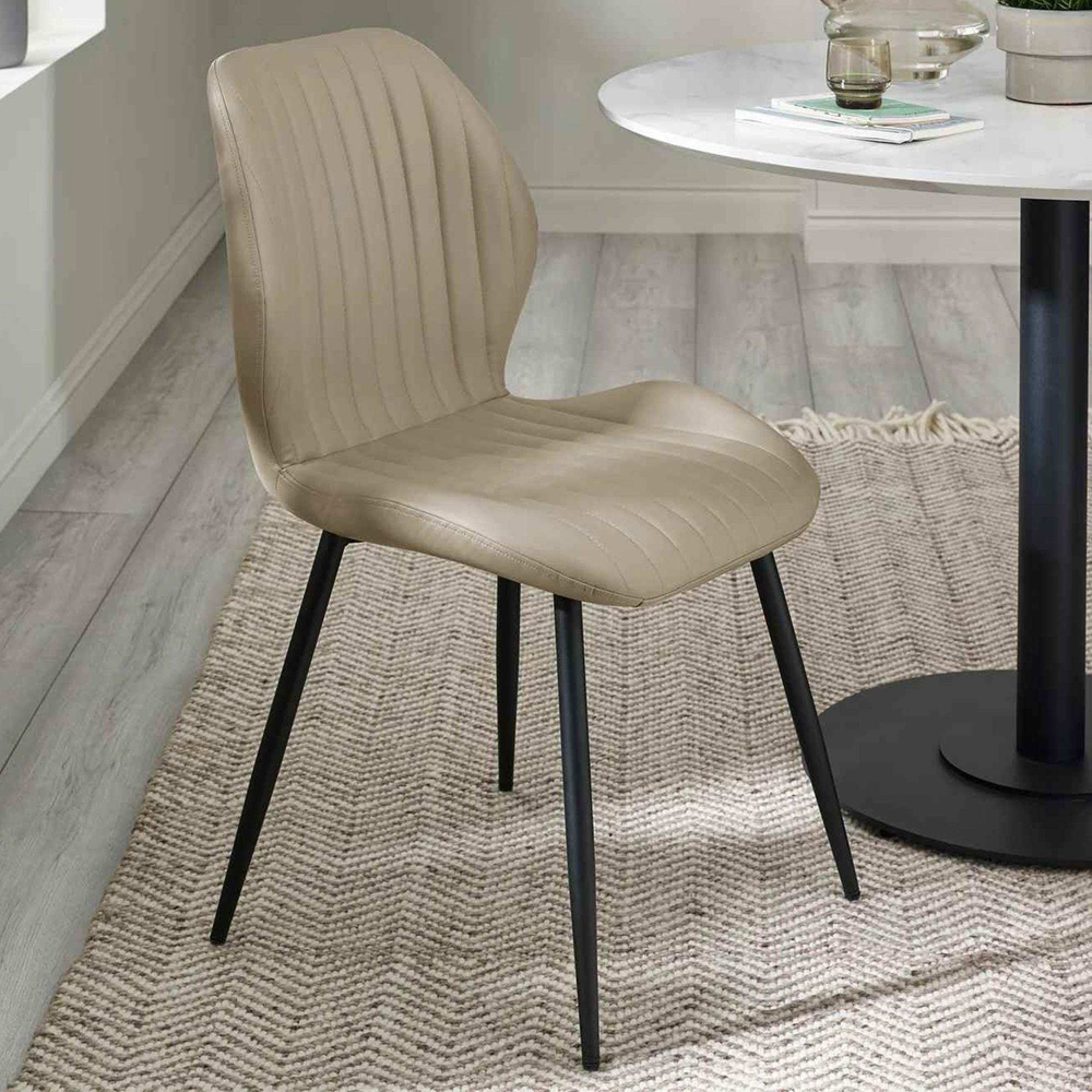 Morris Dining Chair - Set of 4 - Taupe and Black - Faux Leather and Metal