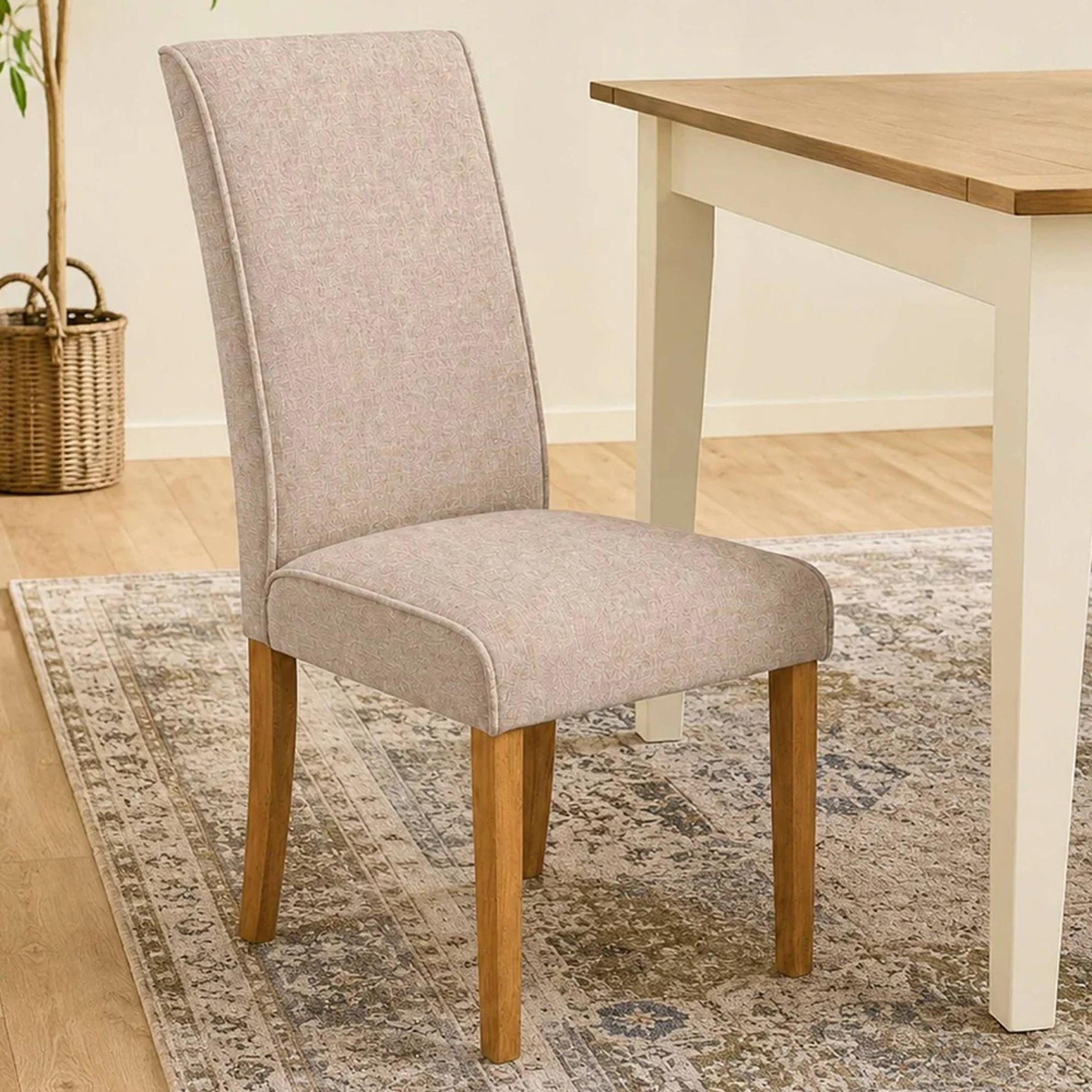 Valencia Dining Chair - Set of 2 - Cream Chenille and Natural - Fabric and Wood