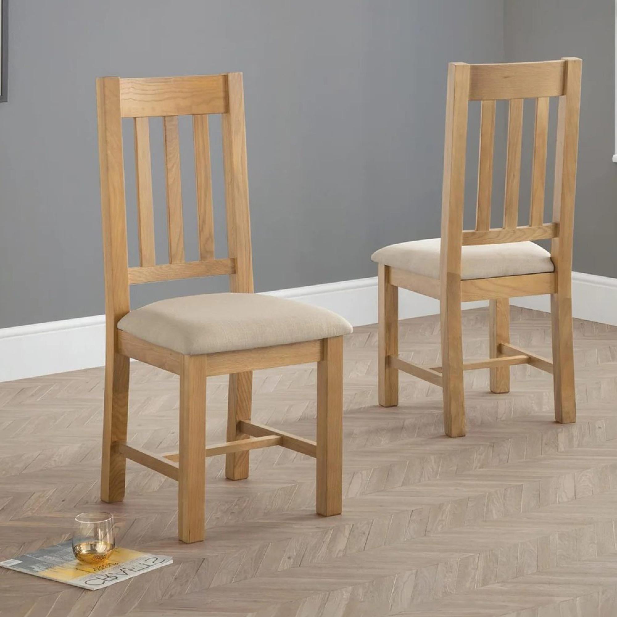 Hereford Dining Chair - Set of 2 - Slatted Back - Waxed and Taupe - Oak and Fabric