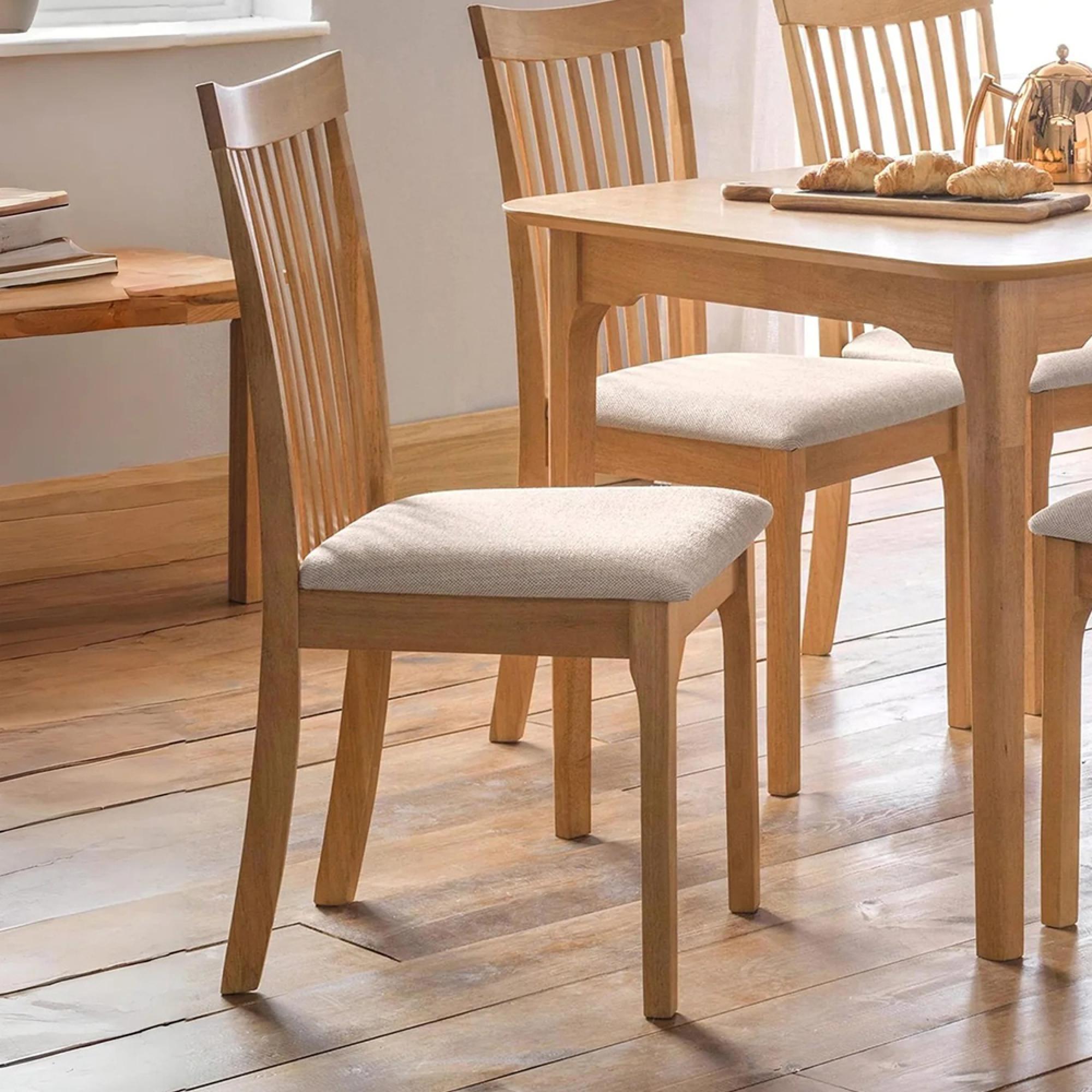 Ibsen Dining Chair - Set of 2 - Slatted Back - Lacquered and Beige - Oak Effect and Fabric