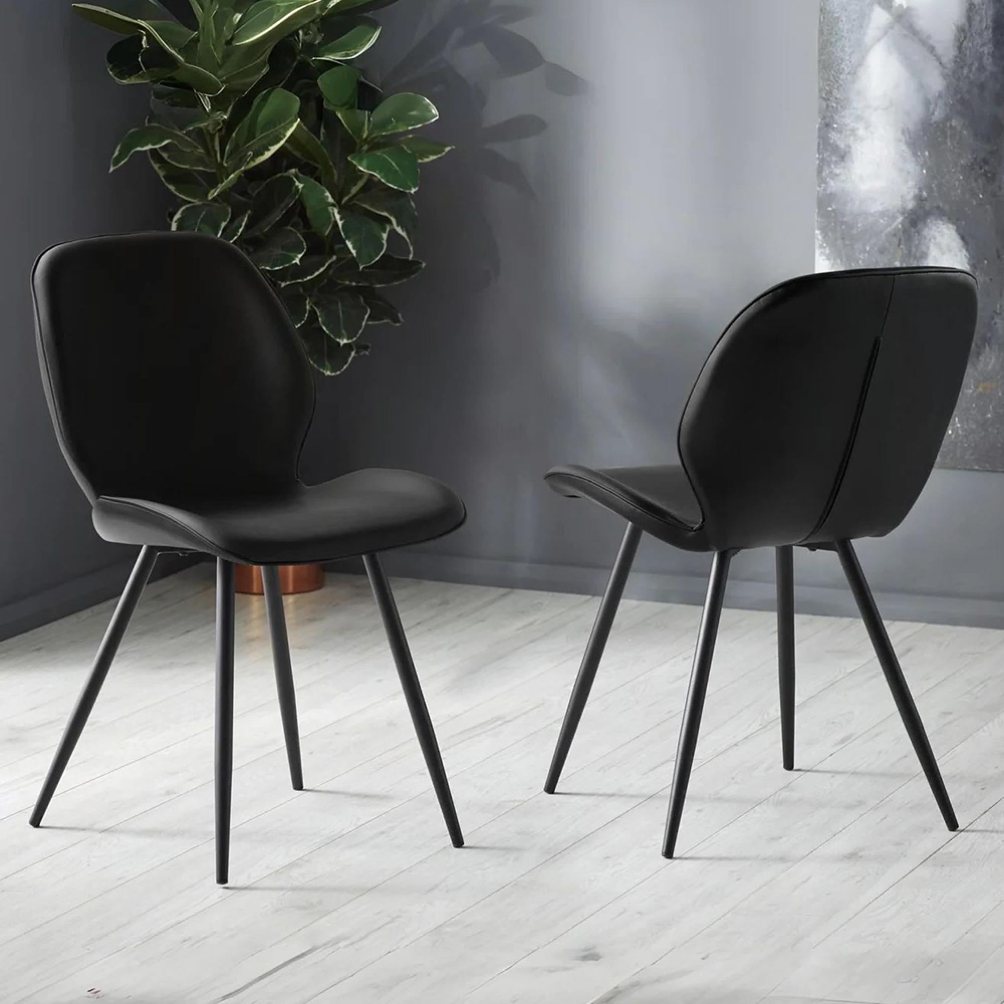 Otto Dining Chair - Set of 2 - Black - Faux Leather and Metal