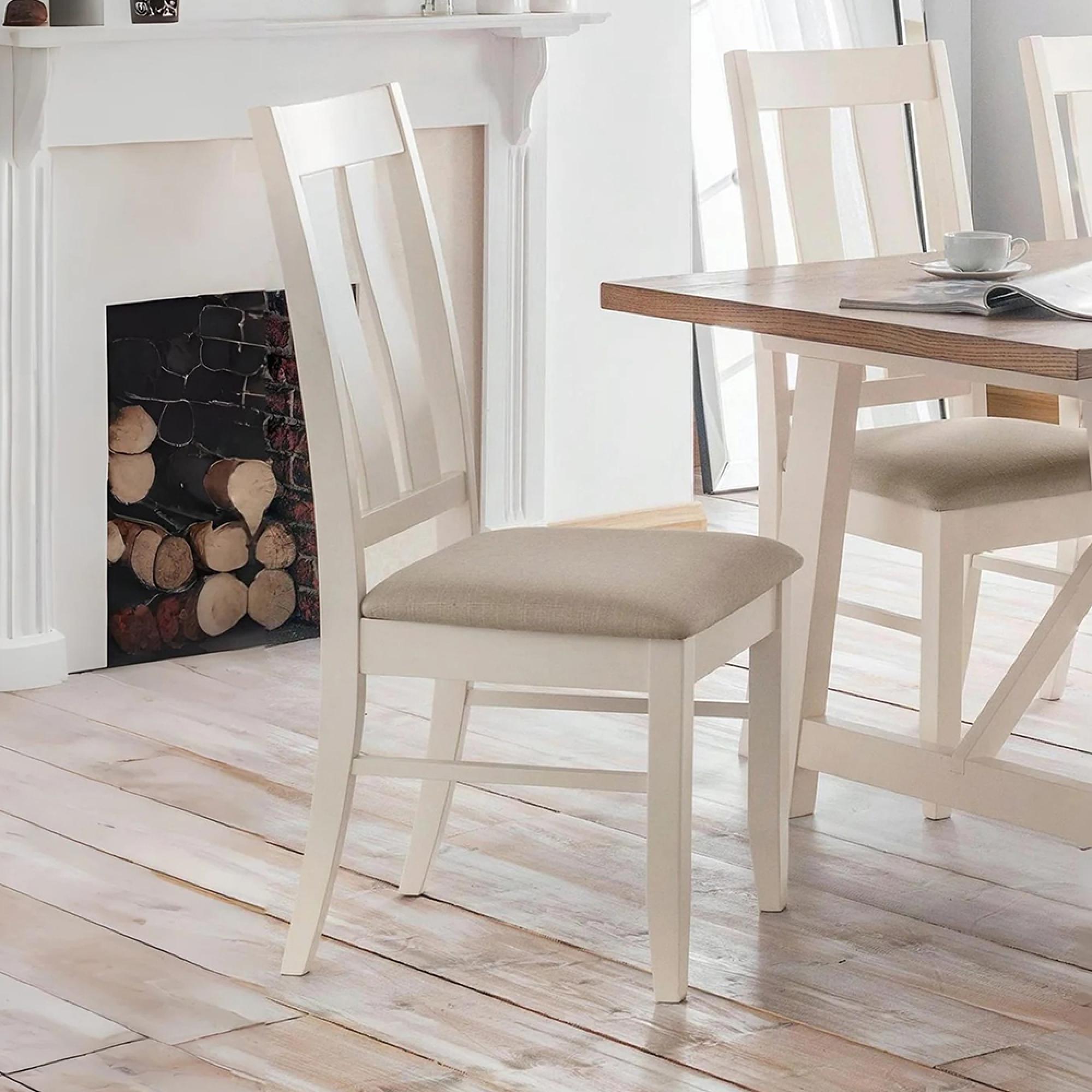 Pembroke Dining Chair - Set of 2 - Ivory Lacquered and Beige - Wood and Fabric