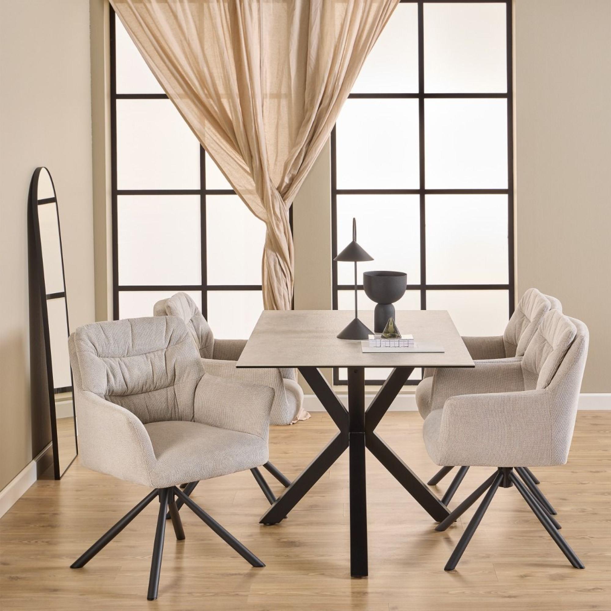 2 x Alonso Cream Fabric Swivel Dining Armchair