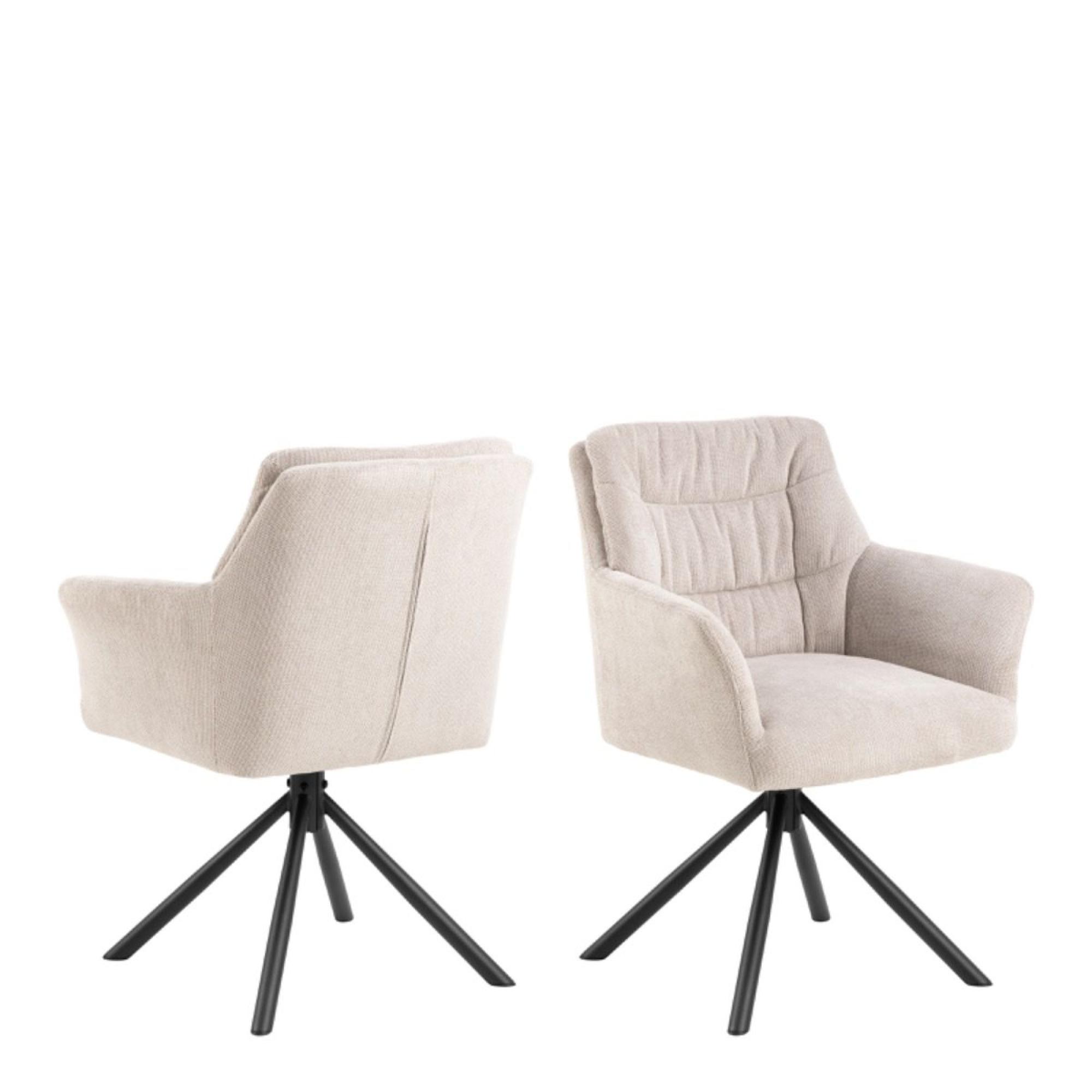 2 x Alonso Cream Fabric Swivel Dining Armchair