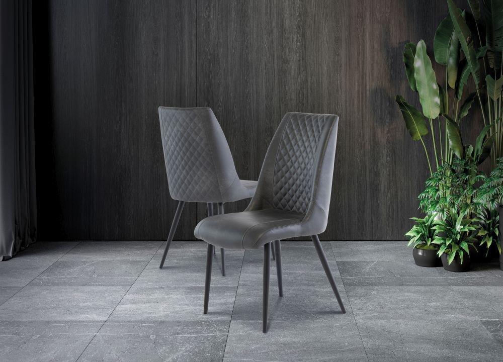 Amber Dining Chair - Set of 2 - Grey Faux Leather