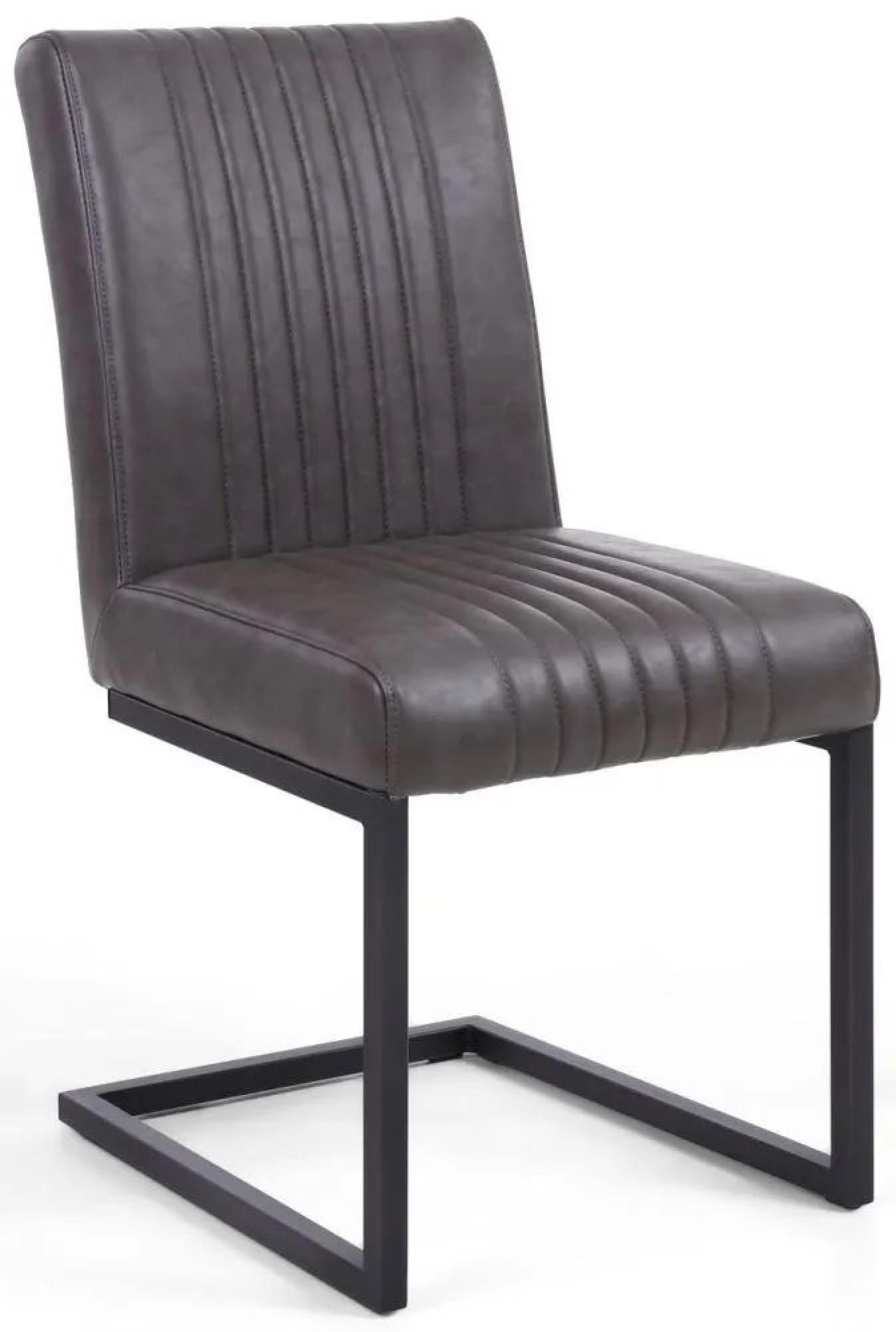 2 x Archer Grey Leather Cantilever Dining Chair