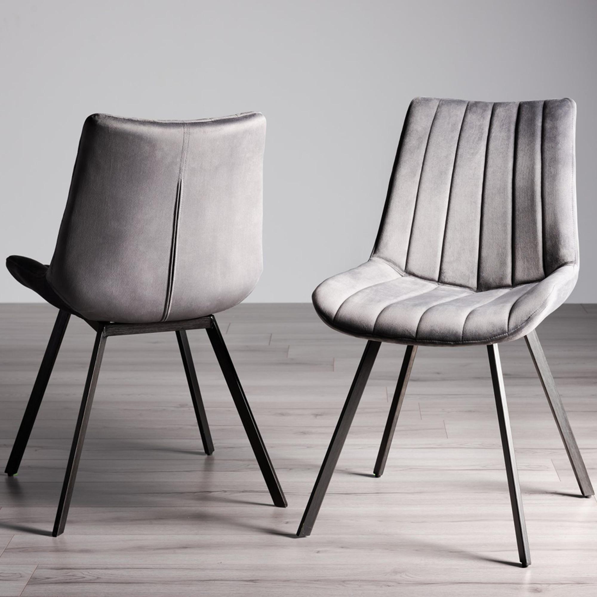 Fontana Dining Chairs - Set of 2 - Grey Velvet - Black Legs