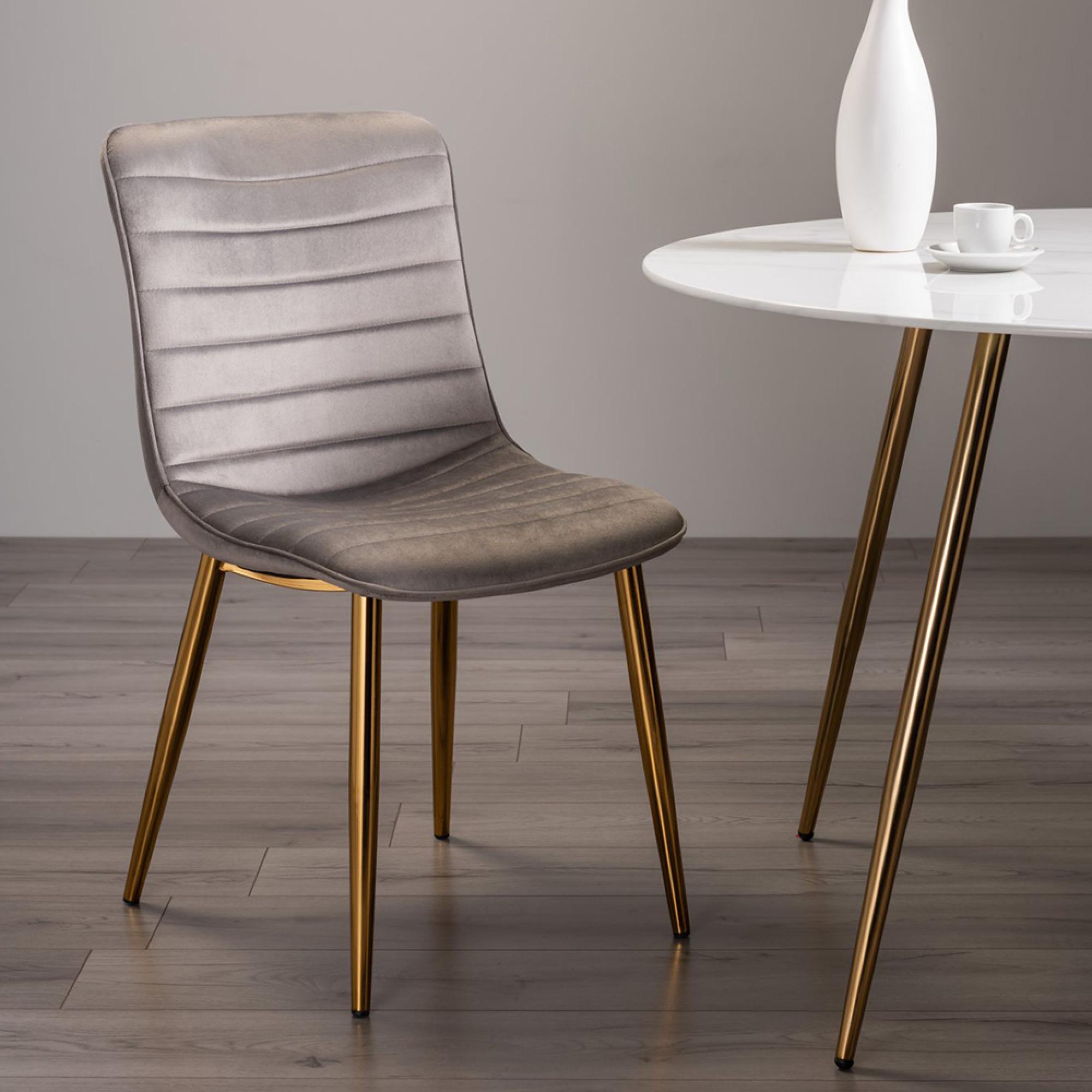 Rothko Dining Chairs - Set of 2 - Grey Velvet - Gold Legs