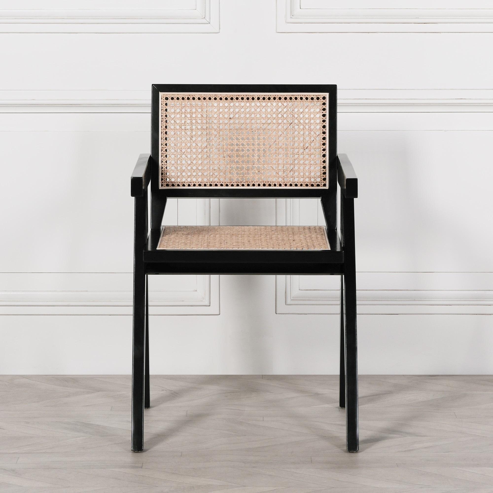 Black and Rattan Dining Armchair - Set of 2