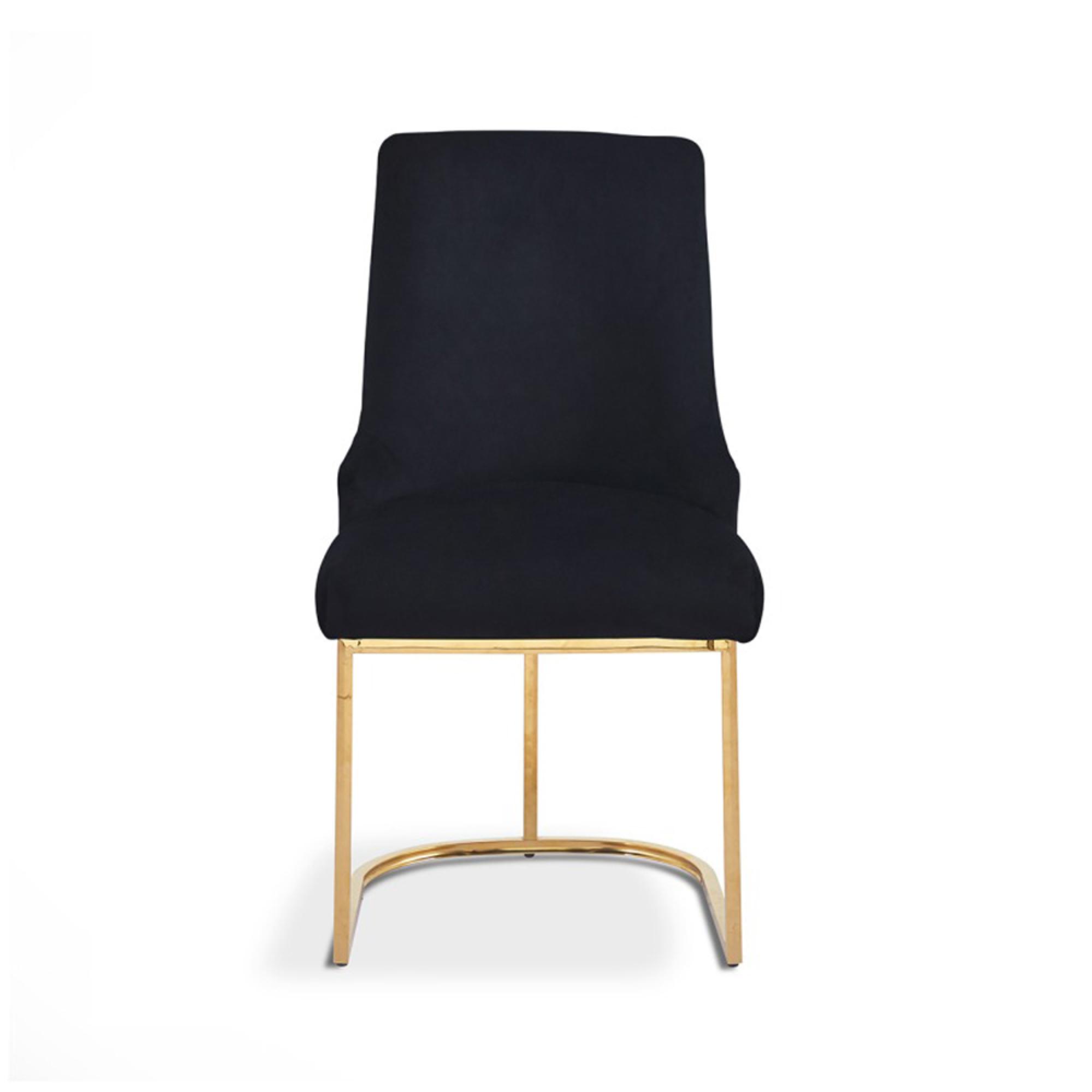 Casas Dining Chair - Set of 2 - Black Velvet Fabric - Gold Legs