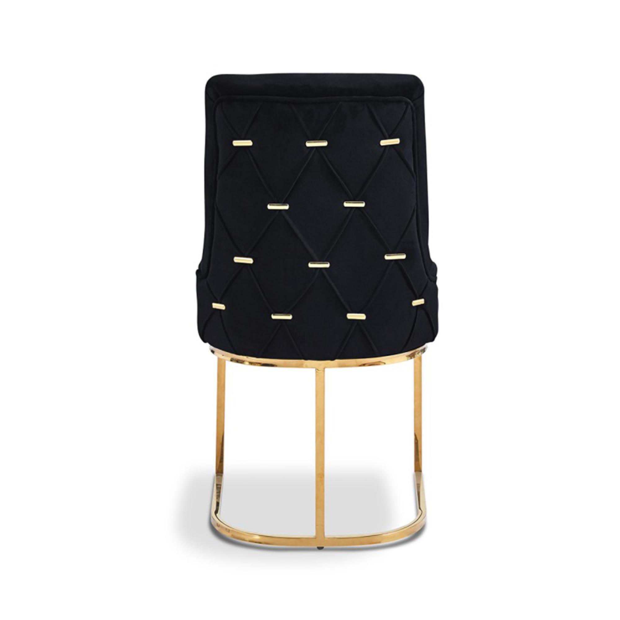 Casas Dining Chair - Set of 2 - Black Velvet Fabric - Gold Legs