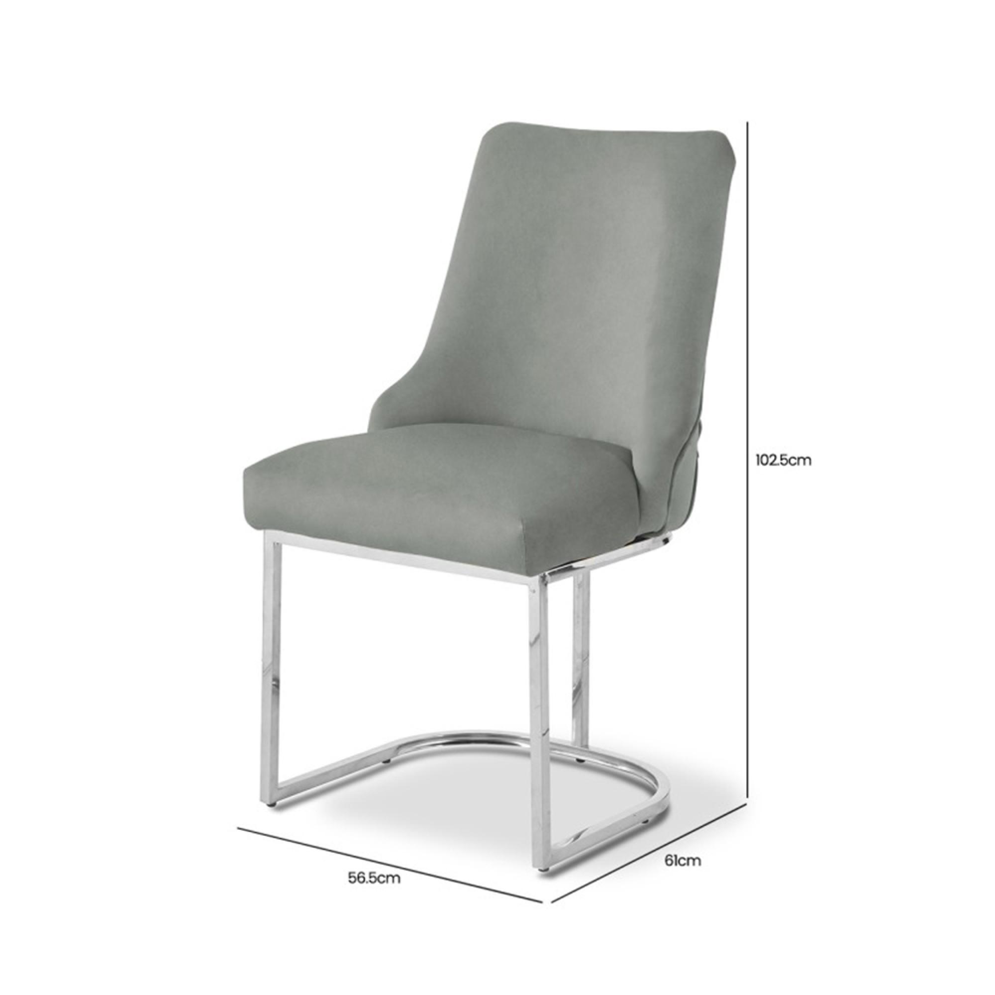 Casas Dining Chair - Set of 2 - Grey Velvet Fabric - Chrome Legs