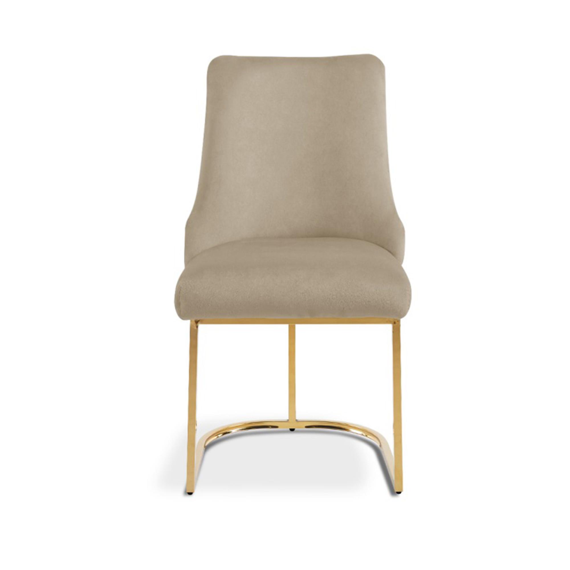 Casas Dining Chair - Set of 2 - Taupe Velvet Fabric - Gold Legs