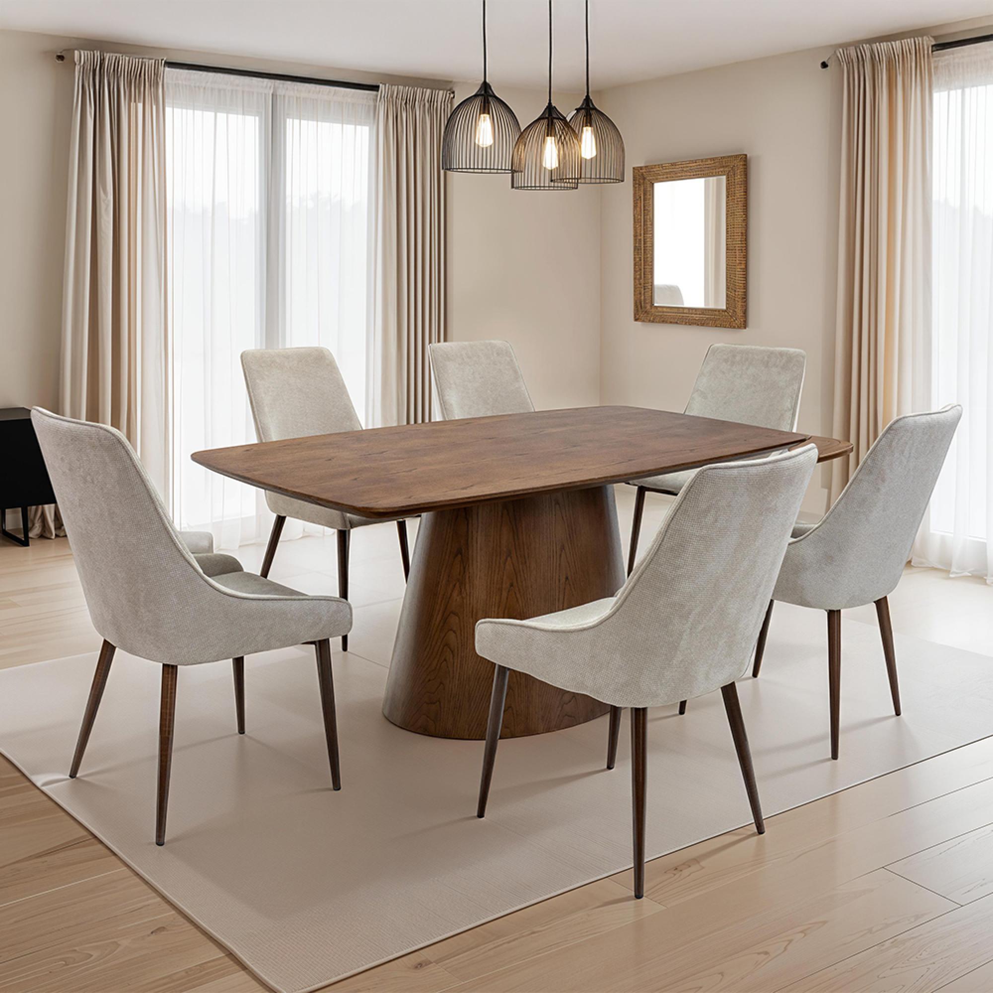 Chelsea Dining Chair - Set of 2 - Natural Fabric - Brown Legs