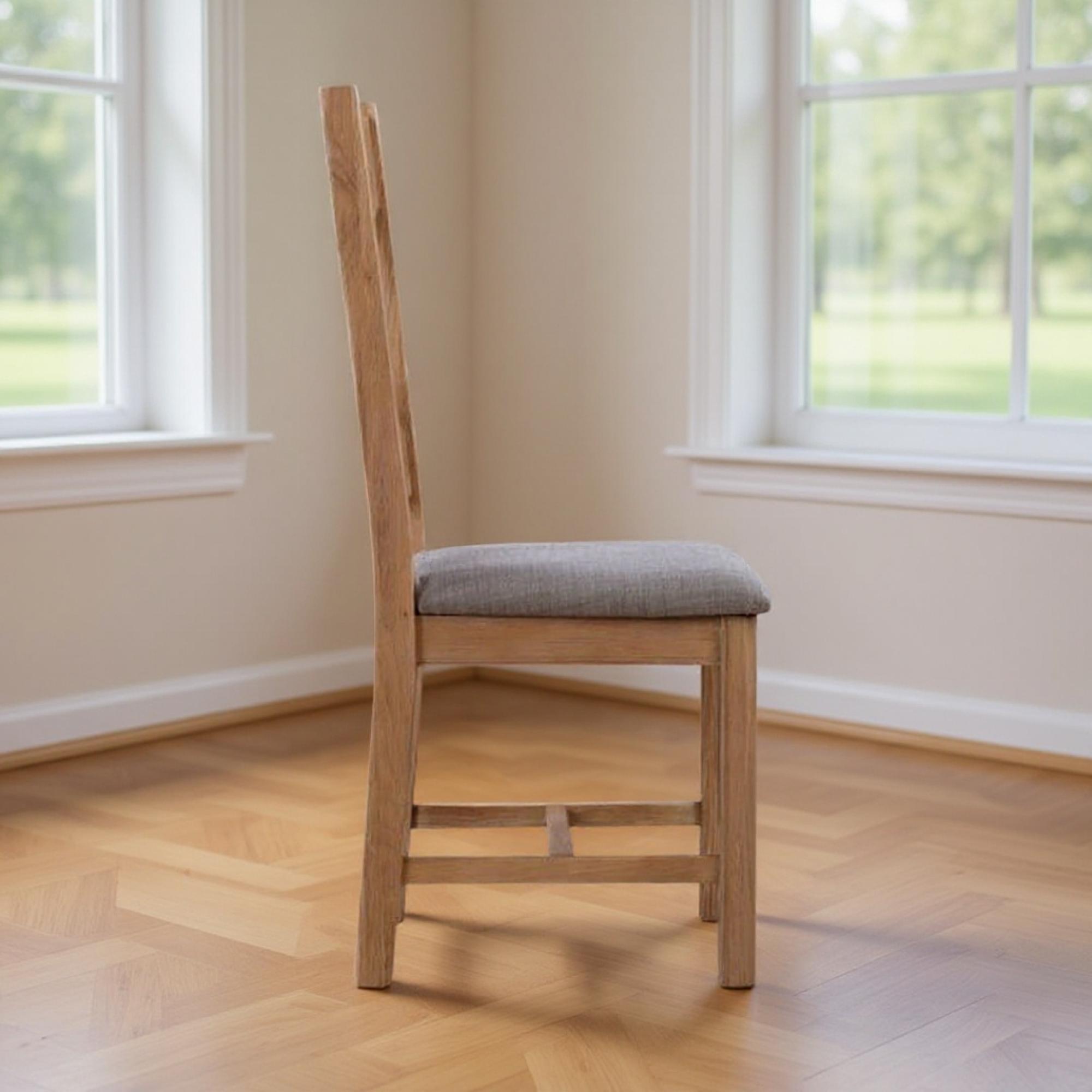 Clarion Dining Chair - Set of 2 - Cross Back - Grey Padded - Oak