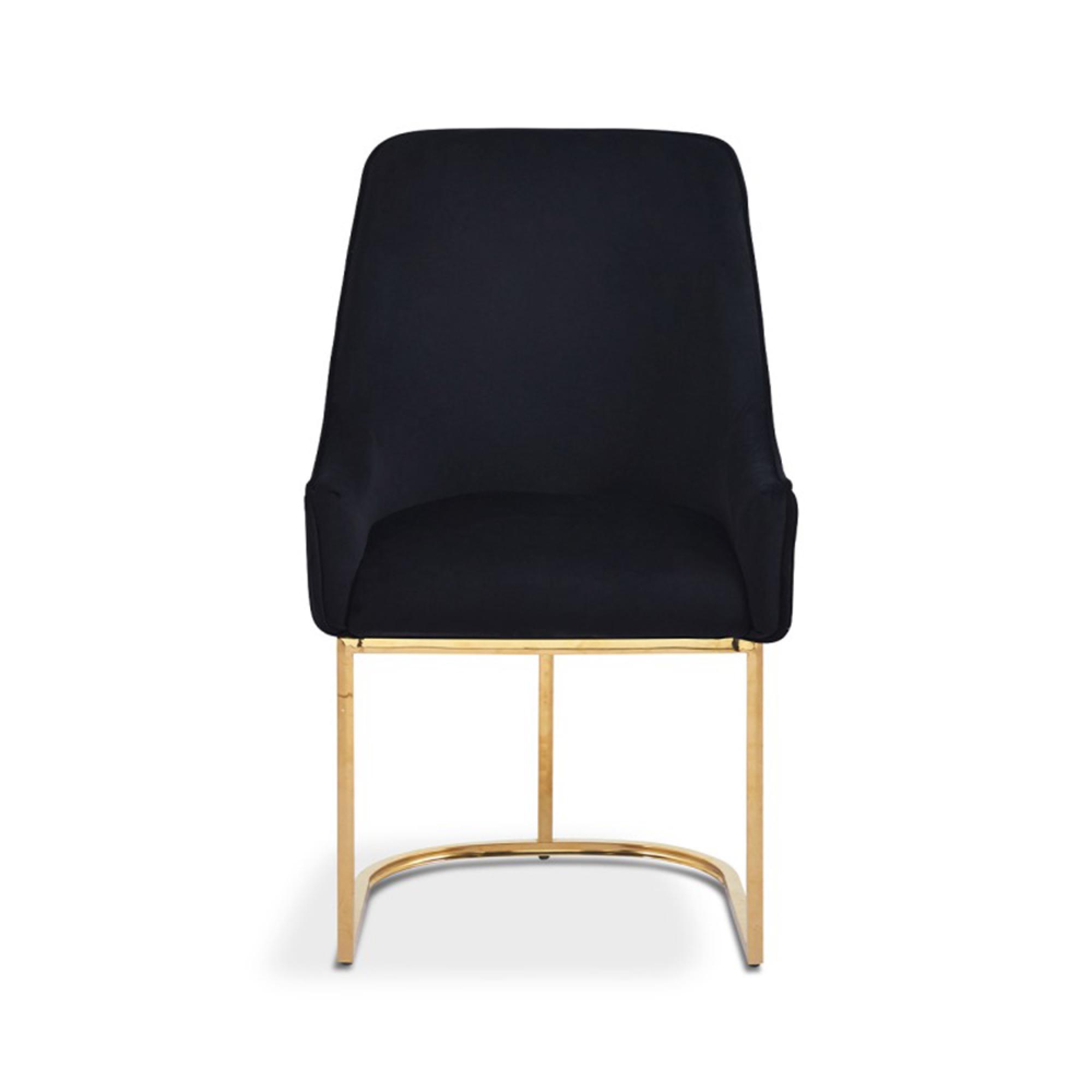 Eris Dining Chair - Set of 2 - Black Velvet Fabric - Knocker Back - Gold Legs