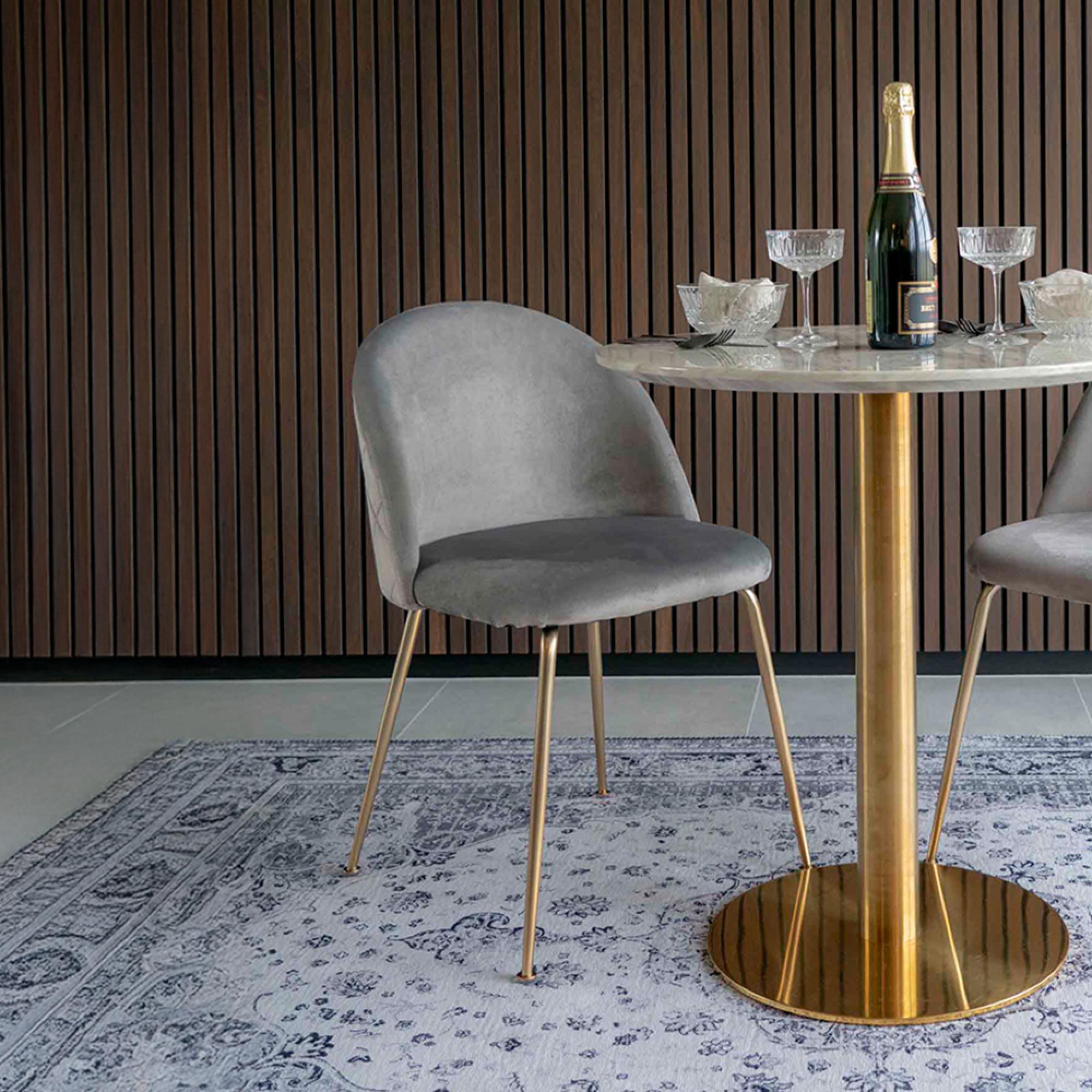 Geneve Dining Chair - Set of 2 - Grey - Velvet Fabric - Gold Legs