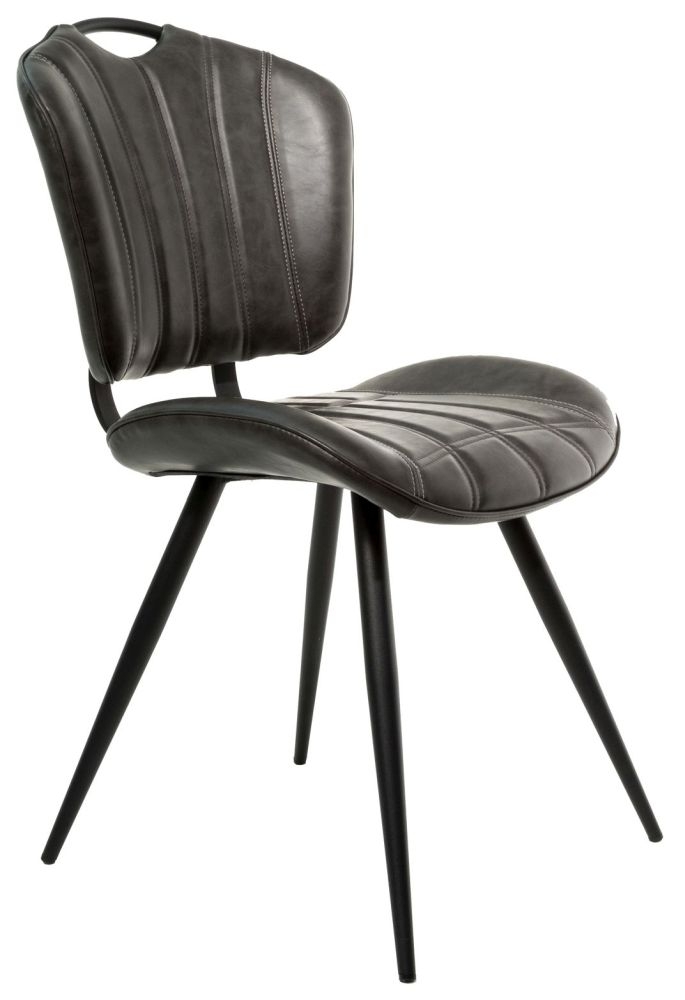 2 x Gustavia Grey Vintage Leather Dining Chair