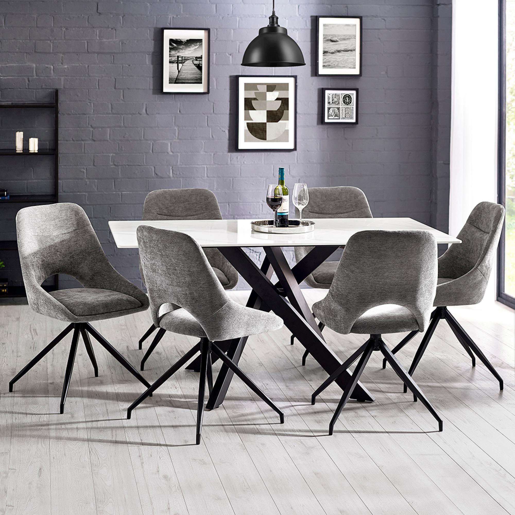 Jonah Swivel Dining Chair - Set of 2 - Grey Fabric