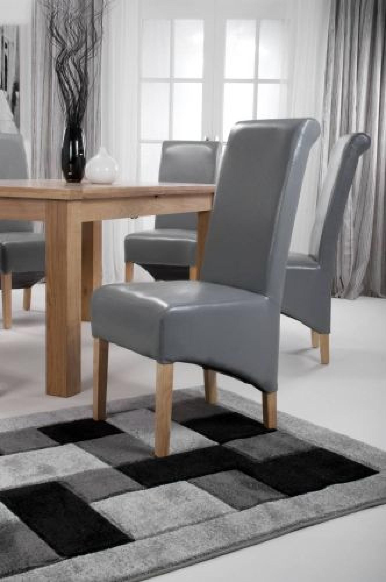 Krista Dining Chair - Set of 2 - Bonded Leather - Grey - Roll Back
