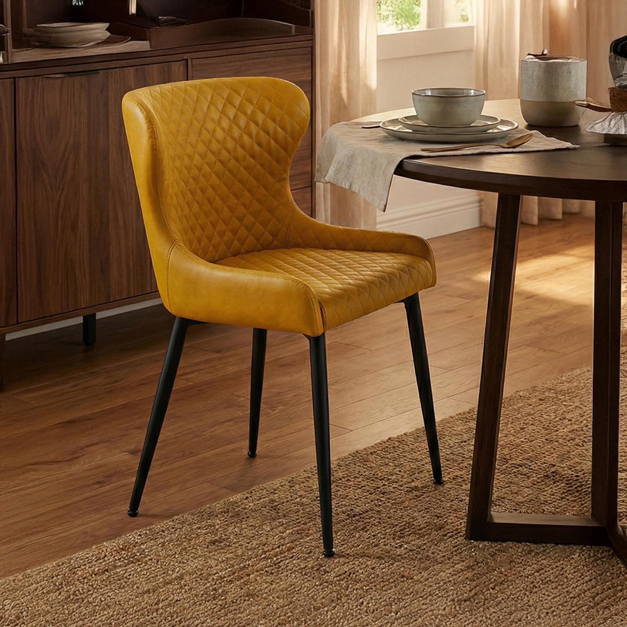 Langley Dining Chair - Set of 2 - Yellow Fabric