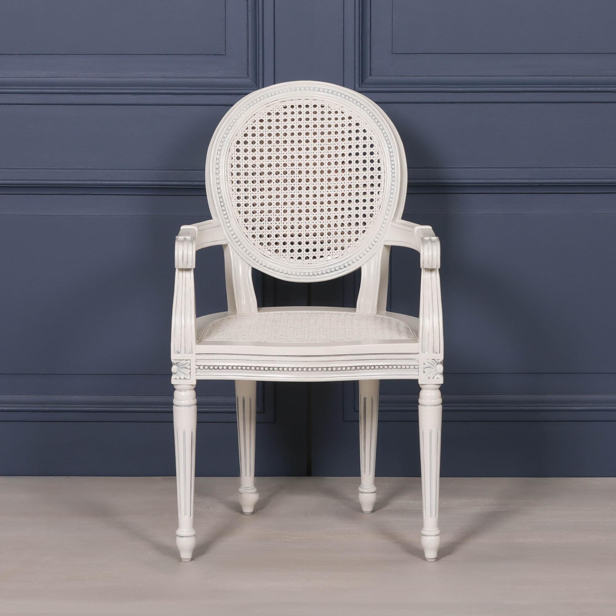 Lomira Mahogany Wood and Rattan Oval Back Dining Armchair - Set of 2 - Off White