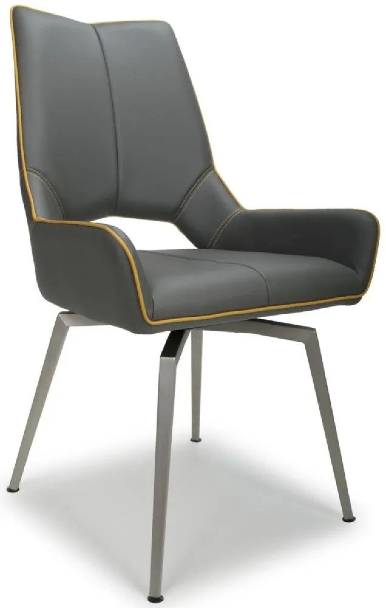 2 x Mako Grey Leather Effect Swivel Dining Chair