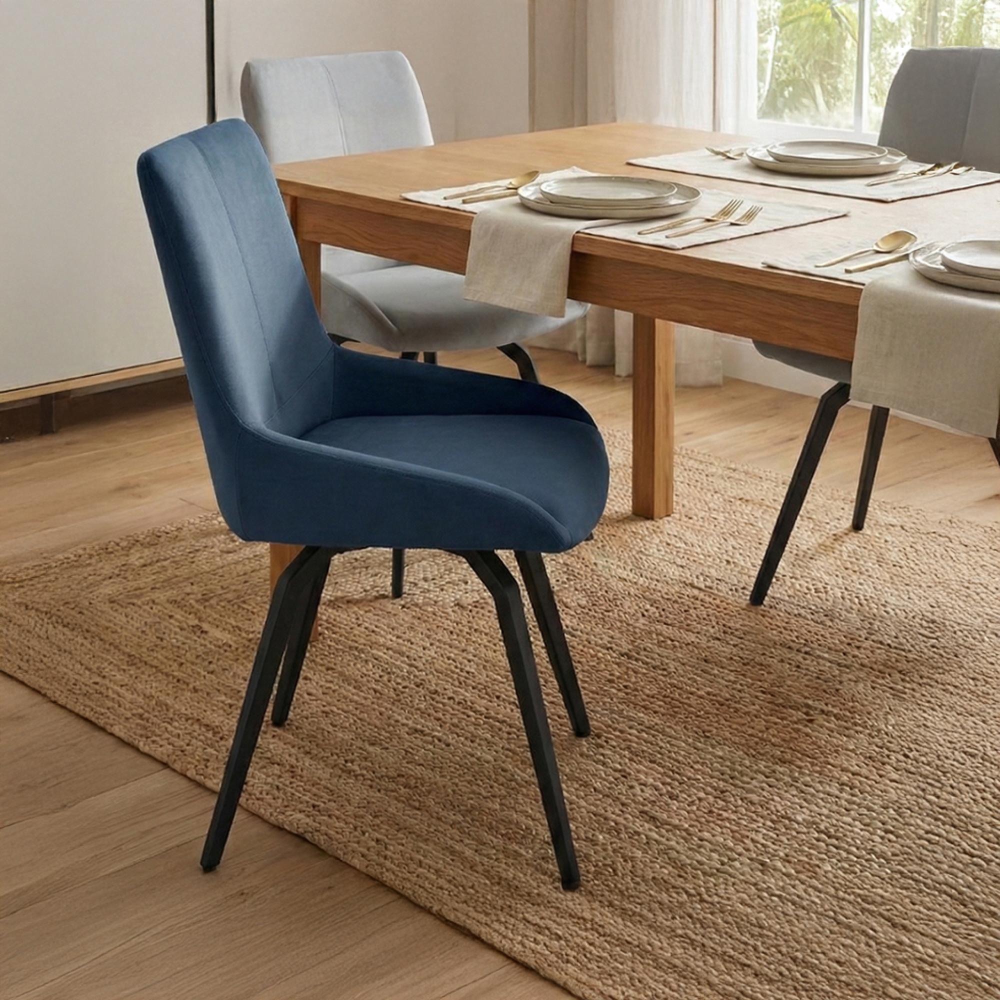 Malcom Dining Chair - Swivel - Set of 2 - Blue Fabric
