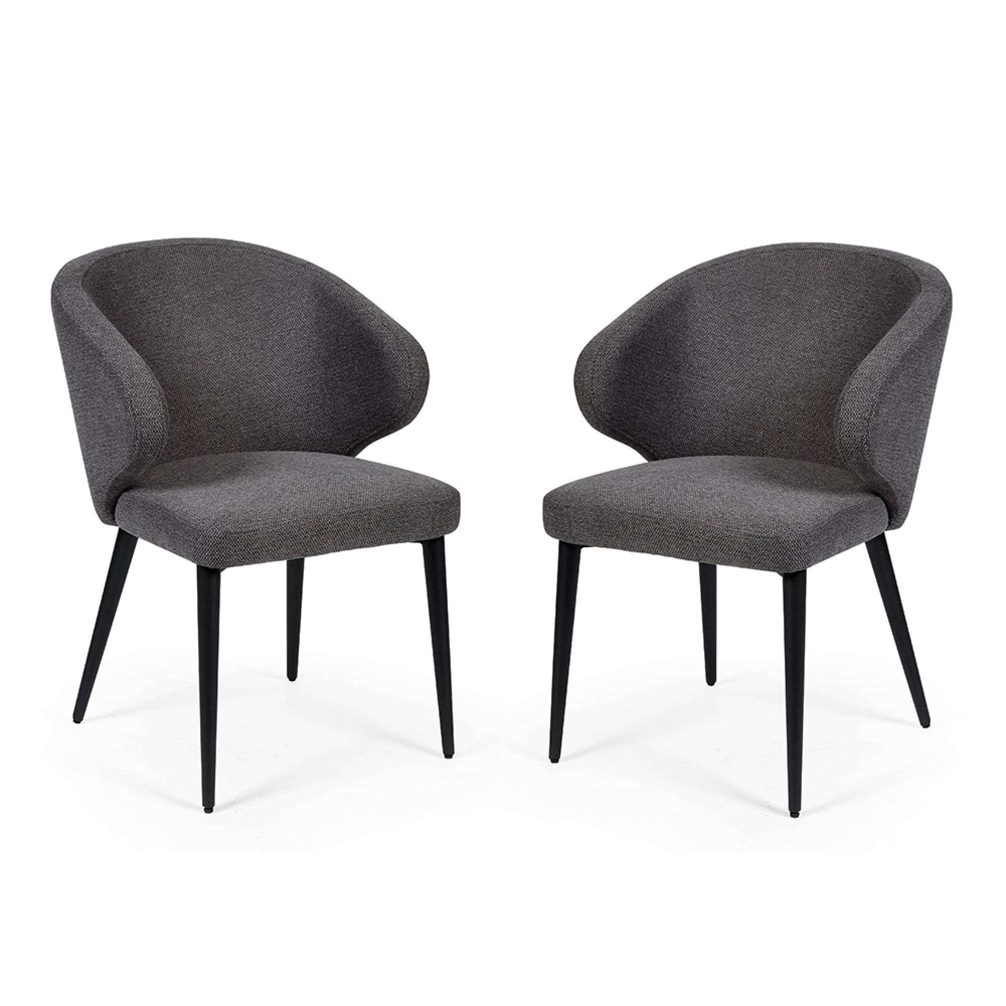 Marcus Dining Chair - Set of 2 - Mid Grey Fabric - Curved