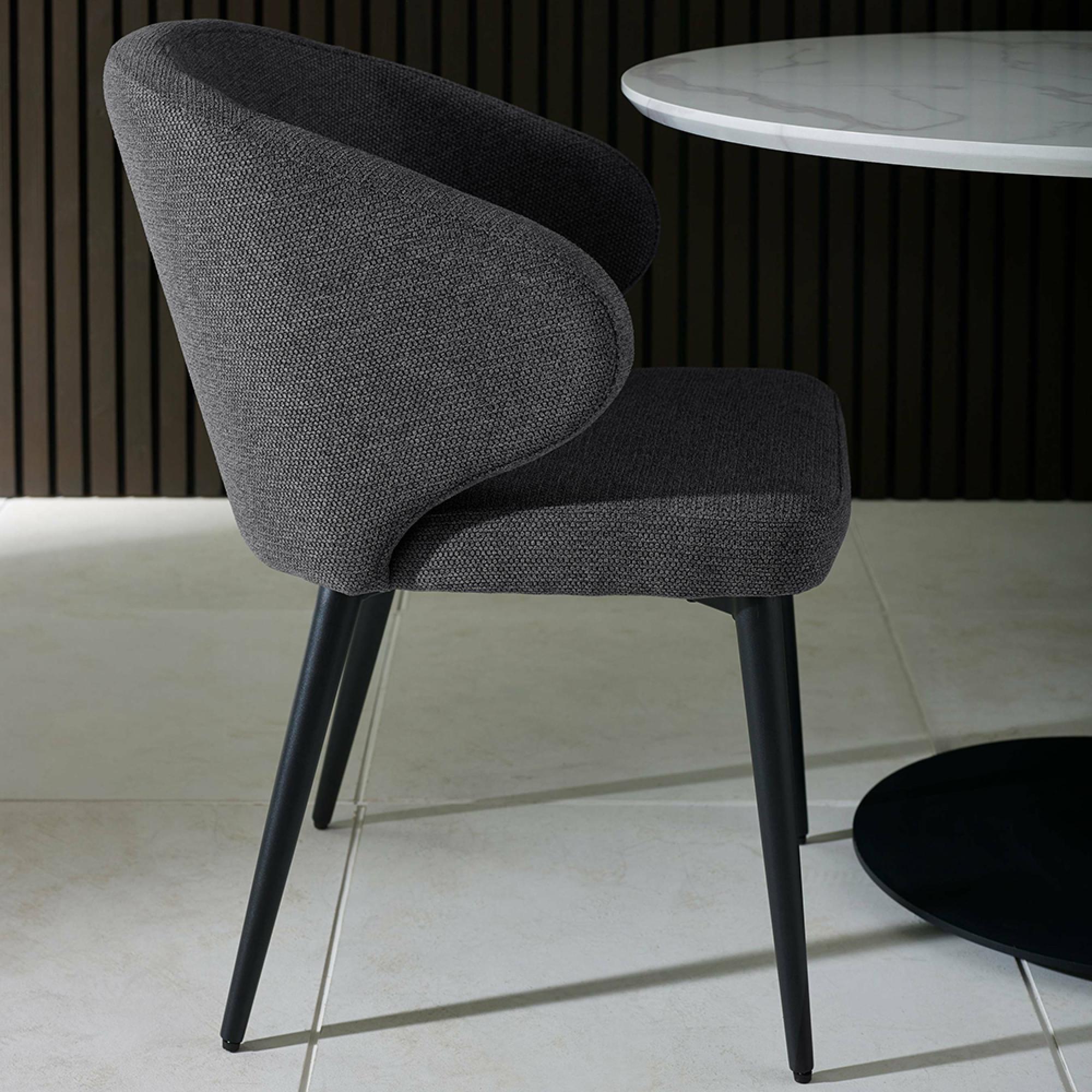 Marcus Dining Chair - Set of 2 - Mid Grey Fabric - Curved