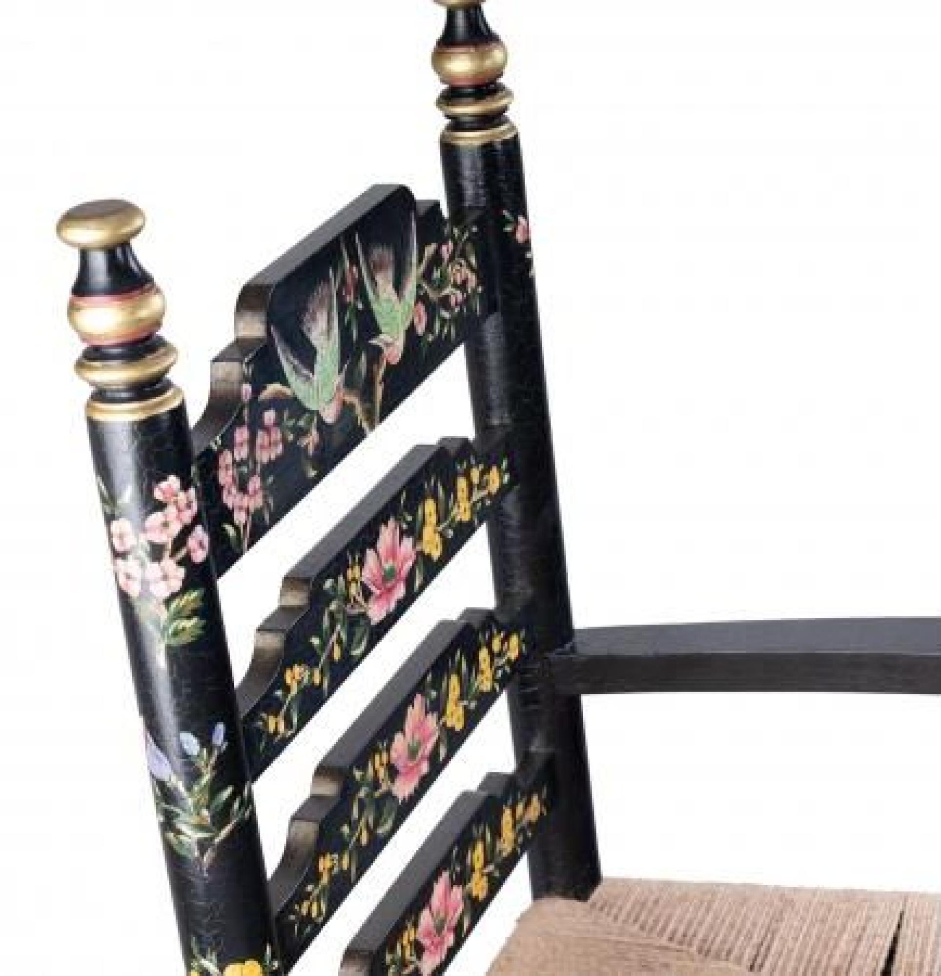 2 x Meerut Black Lyre Bird Design Wooden Dining Armchair