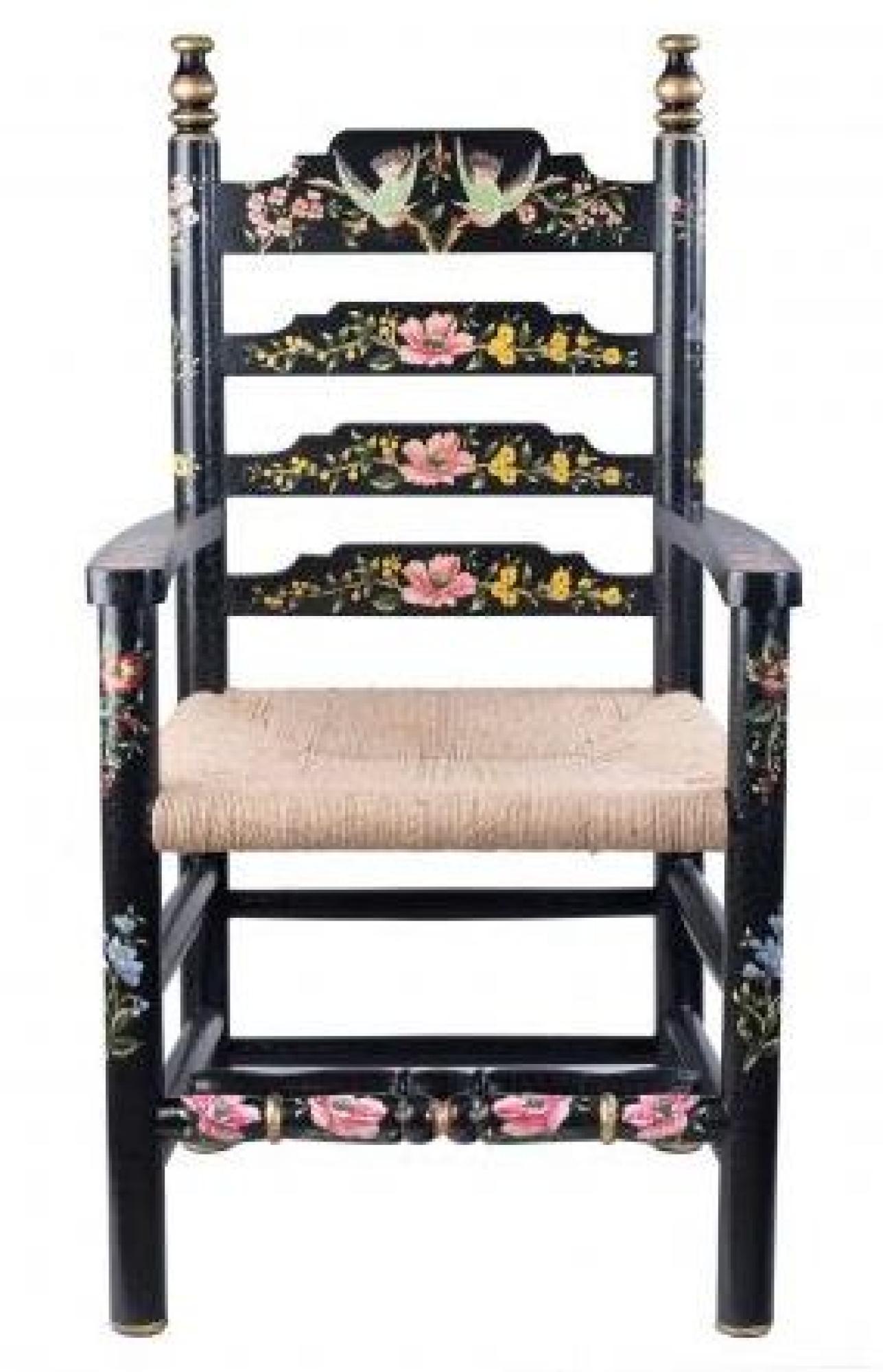2 x Meerut Black Lyre Bird Design Wooden Dining Armchair