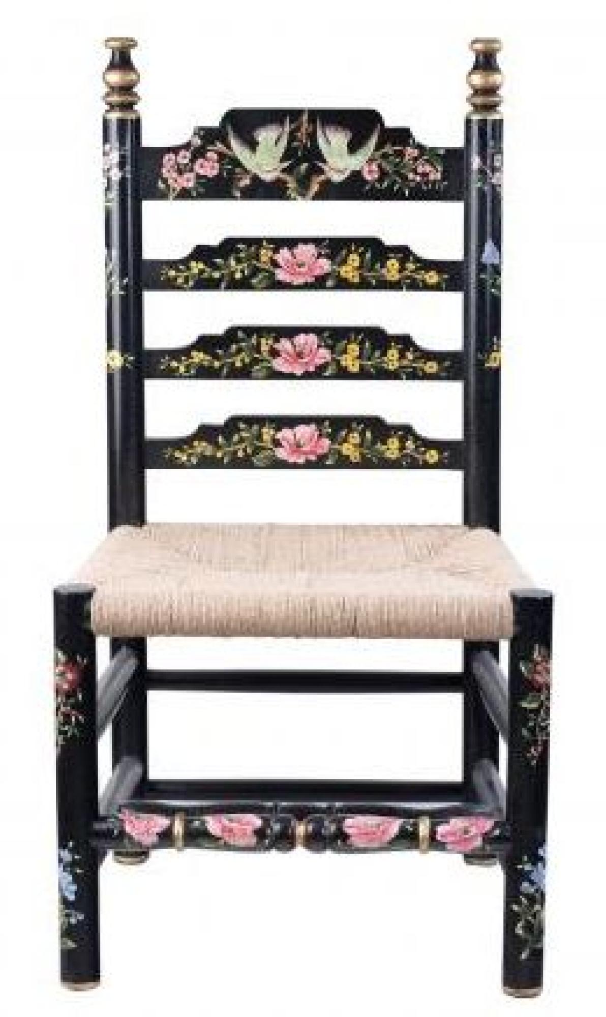 2 x Meerut Black Lyre Bird Design Wooden Dining Chair