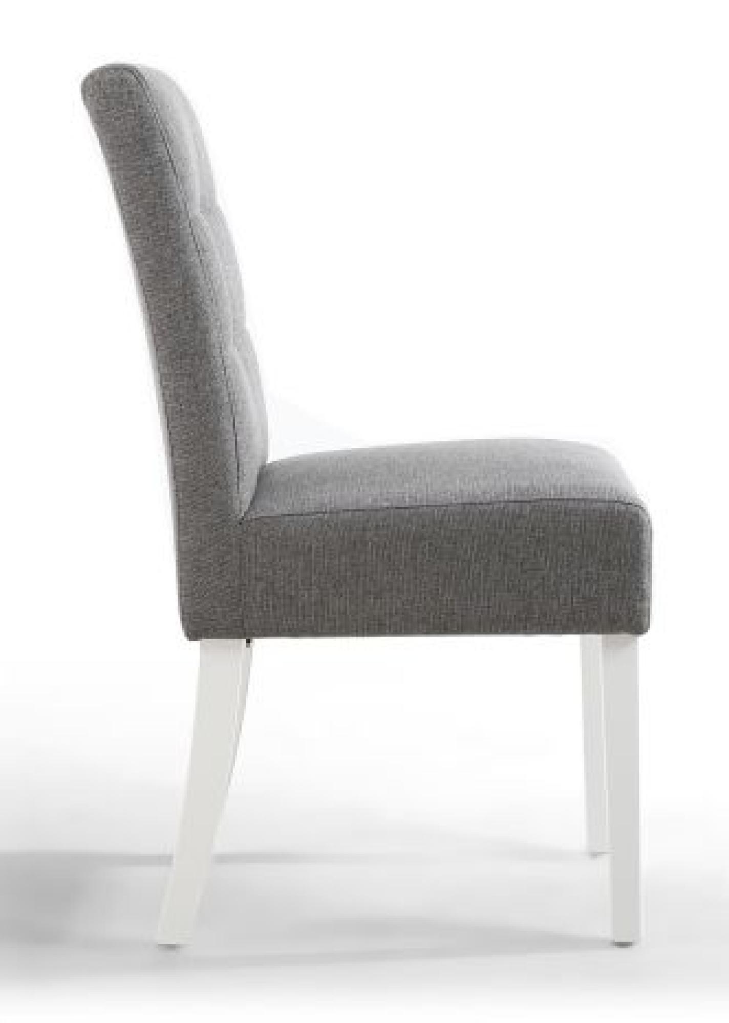 Moseley Dining Chair - Set of 2 - Stitched Waffle - Silver Grey Linen - White Legs