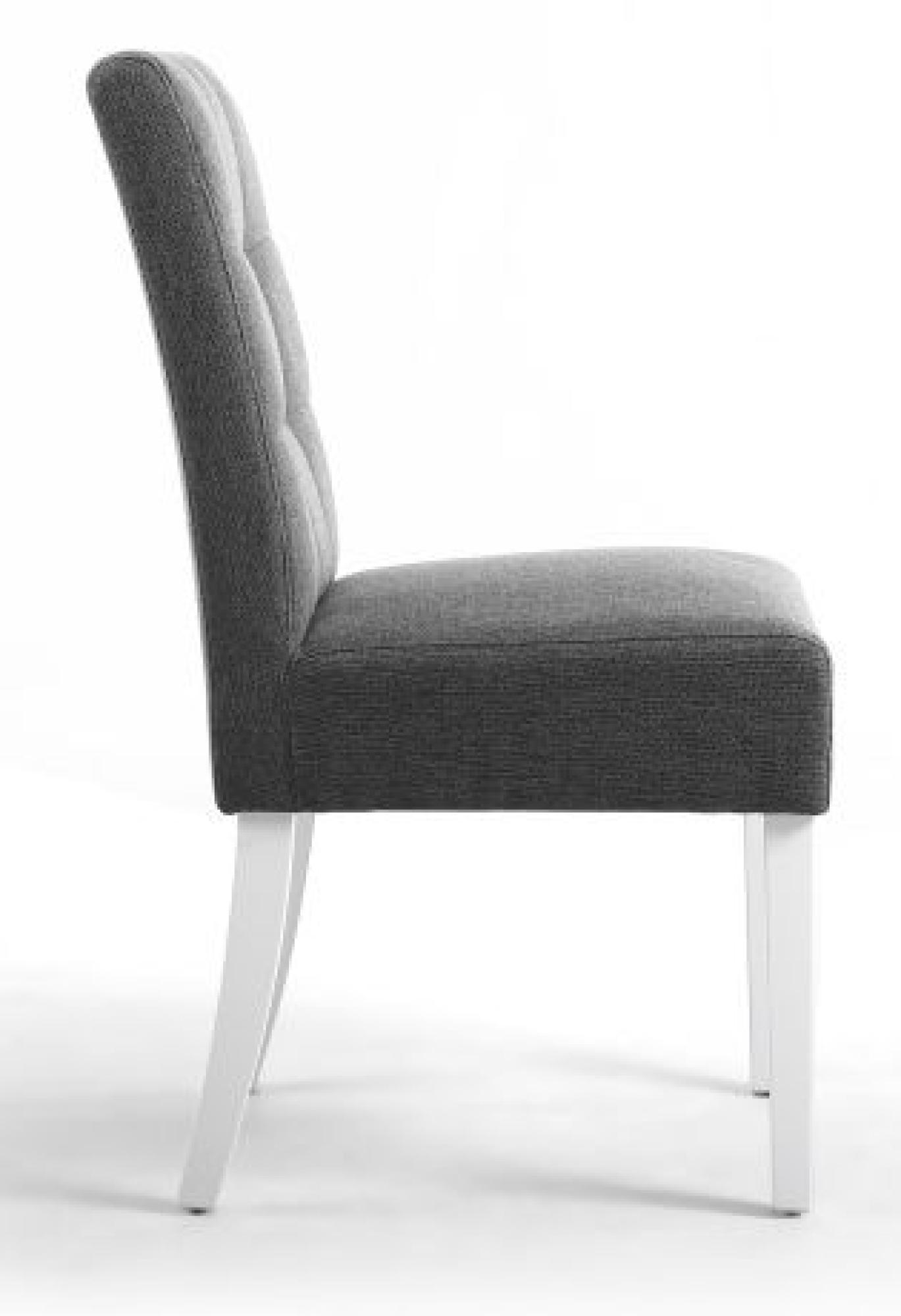 Moseley Dining Chair - Set of 2 - Stitched Waffle - Steel Grey Linen - White Legs