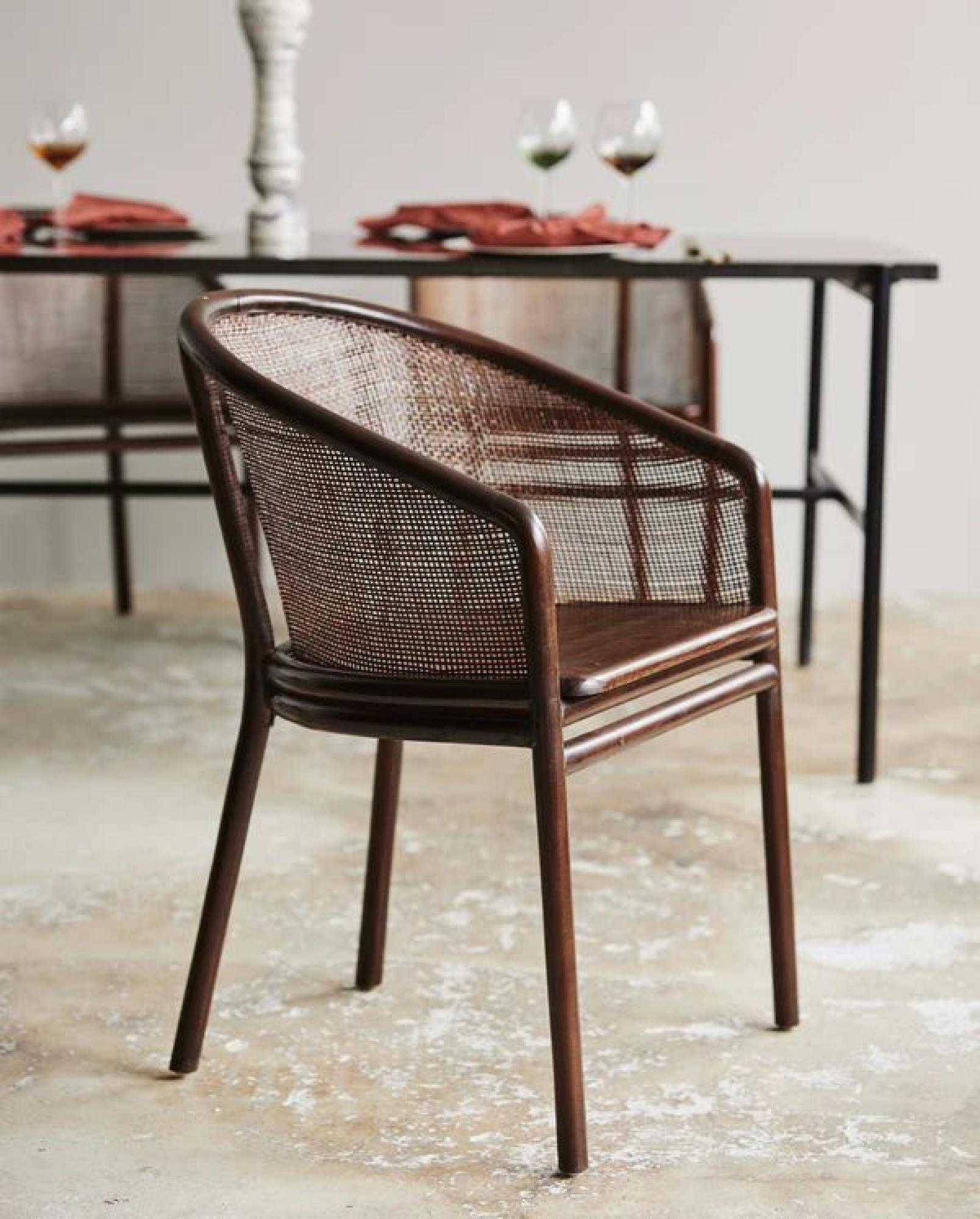 Mosso Dining Chair - Teak Wood & Rattan - Dark Brown