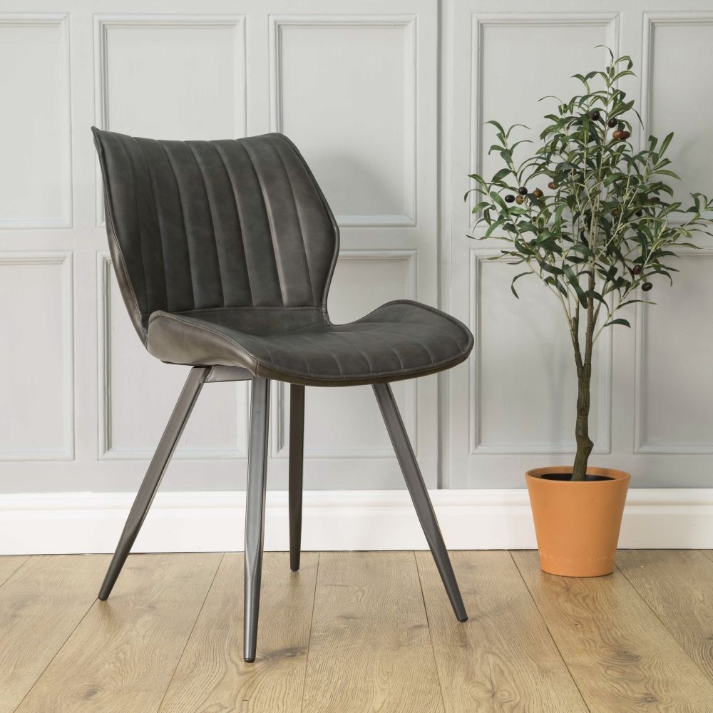 2 x Norwich Grey Vintage Leather Dining Chair