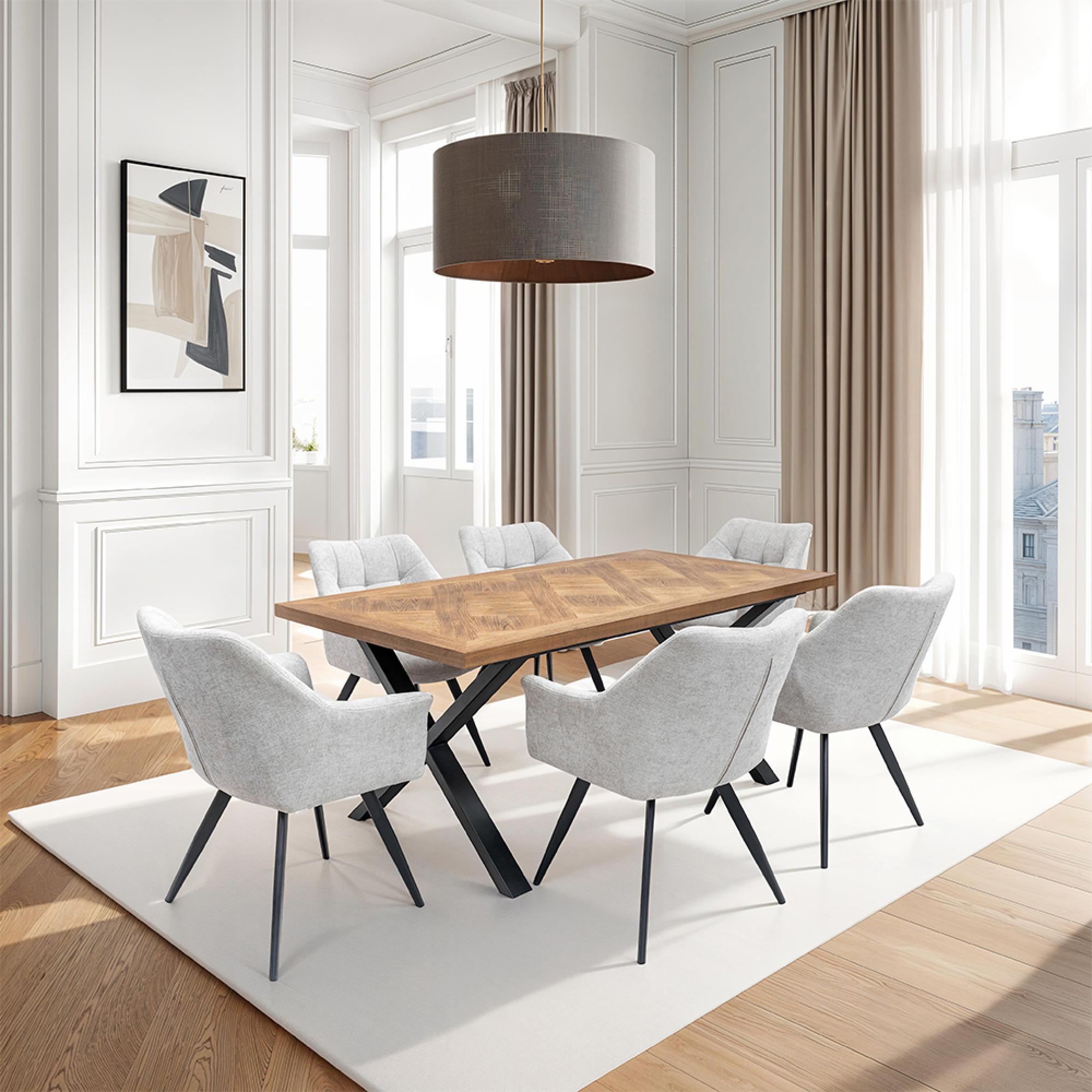 Poppy Dining Armchairs - Set of 2 - Light Grey Fabric