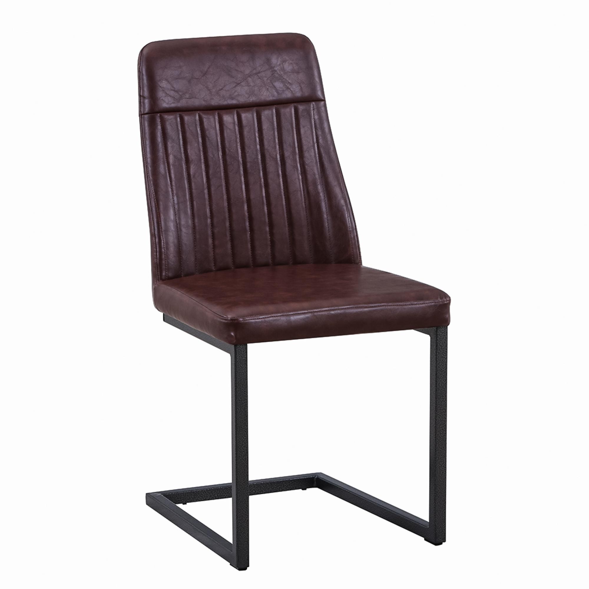 Vintage Dining Chairs - Set of 2 - Brown Faux Leather - Cantilever Base