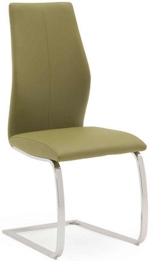 Elis Dining Chair - Set of 2 - Olive Faux Leather - Chrome