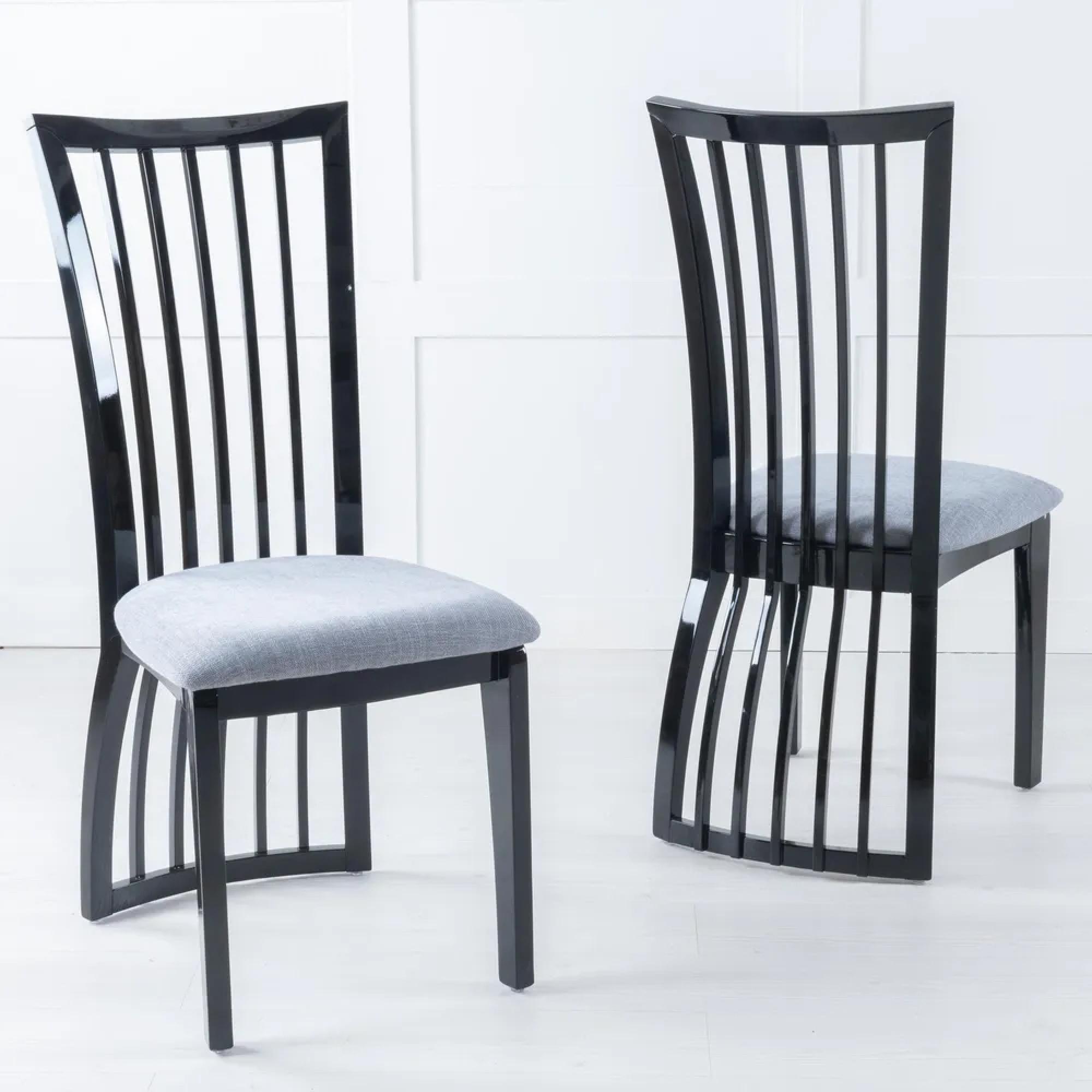 Athena Dining Chair - Slatted Back - Black High Gloss - Grey Seat Pads