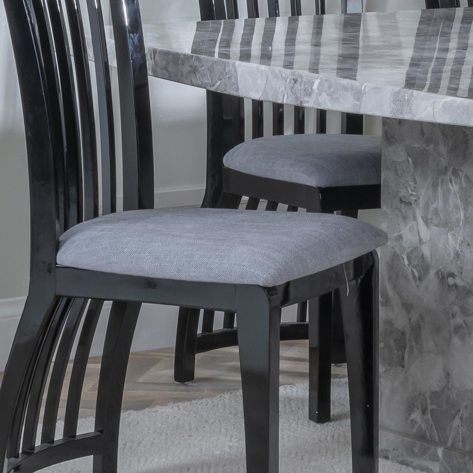 Athena Dining Chair - Slatted Back - Black High Gloss - Grey Seat Pads