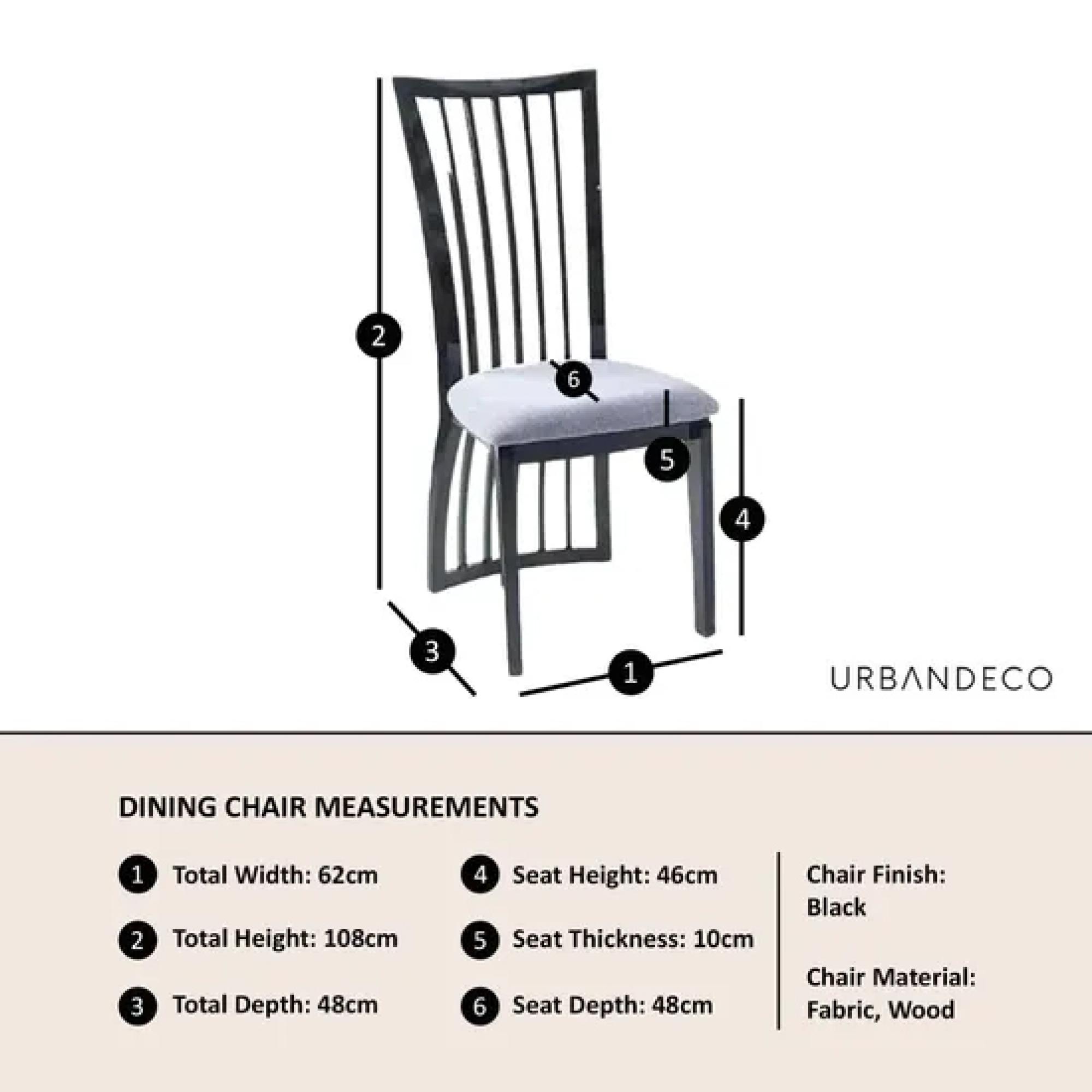 Athena Dining Chair - Slatted Back - Black High Gloss - Grey Seat Pads