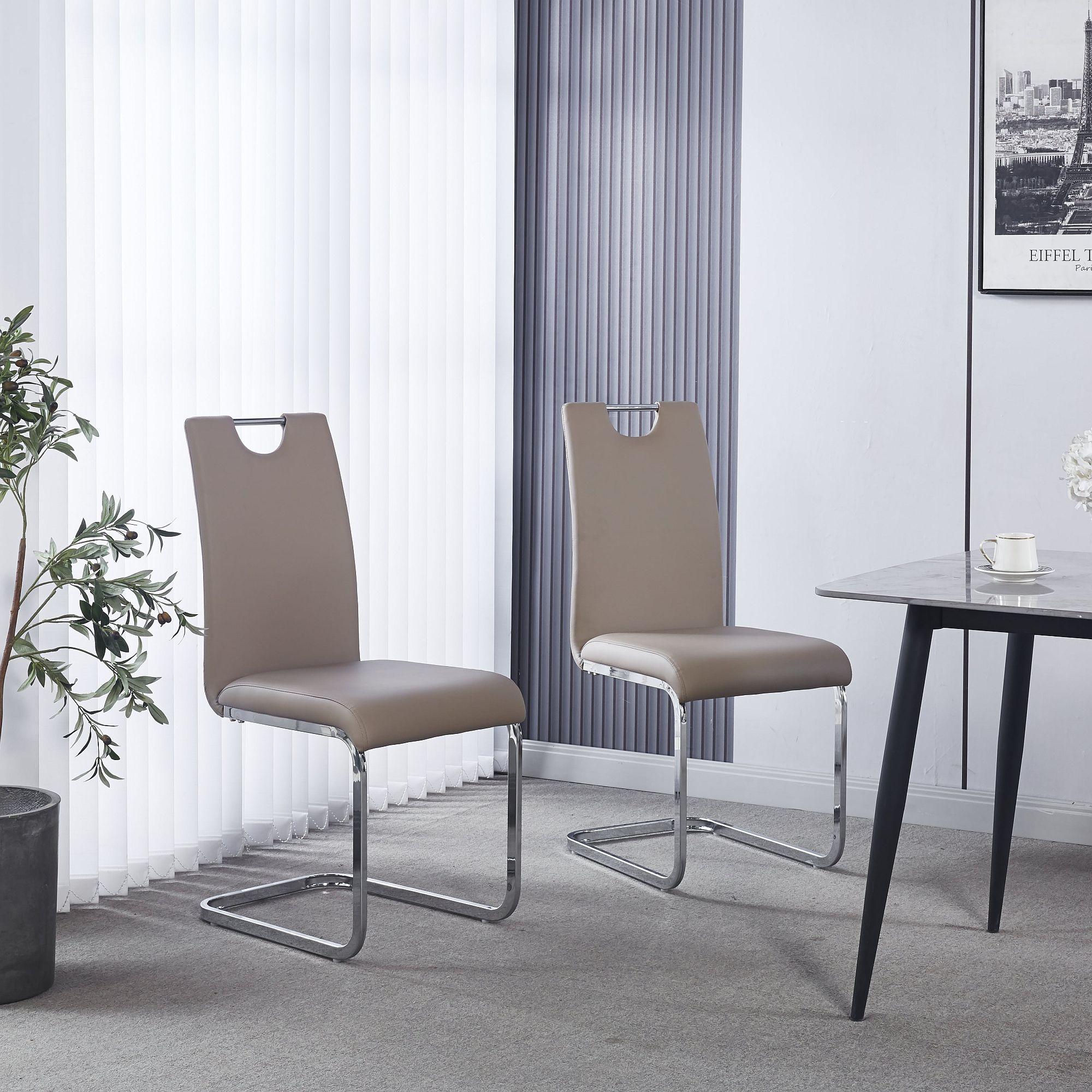 Bianco Dining Chair - Beige Faux Leather - Chrome Cantilever Base