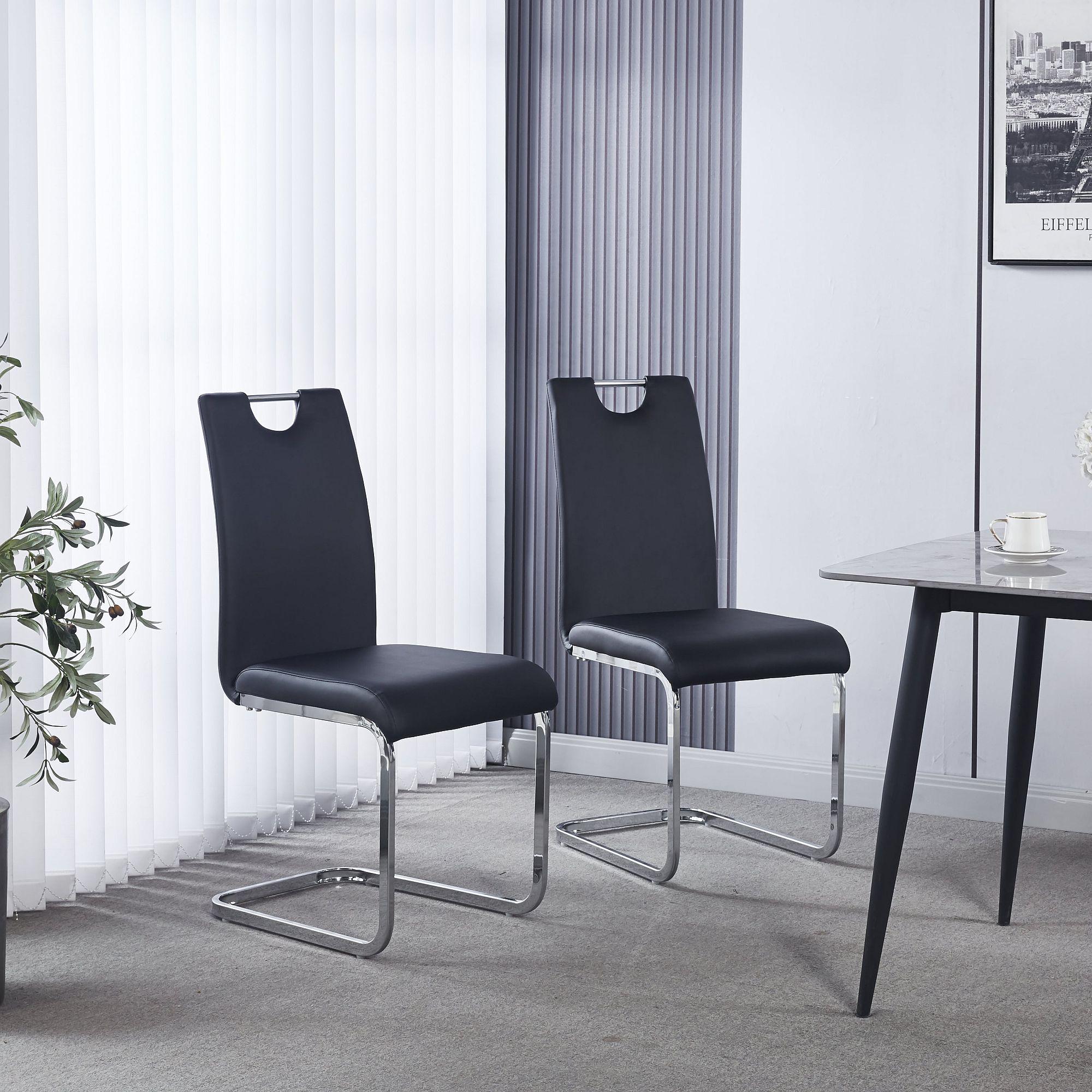 Bianco Dining Chair - Black Faux Leather - Chrome Cantilever Base