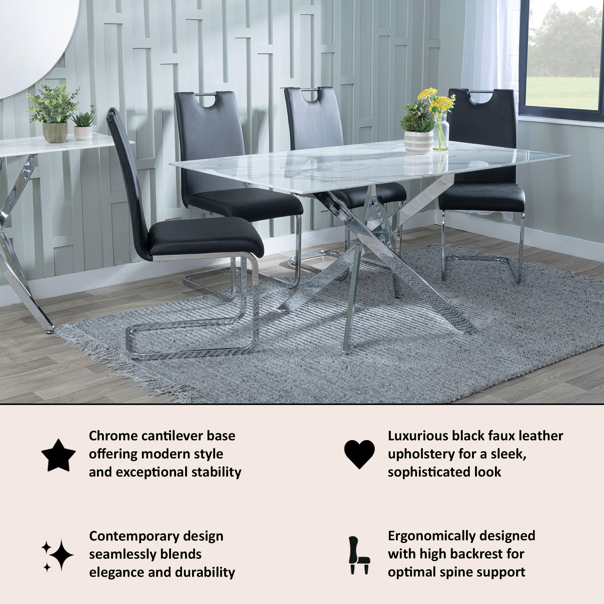 Bianco Dining Chair - Black Faux Leather - Chrome Cantilever Base