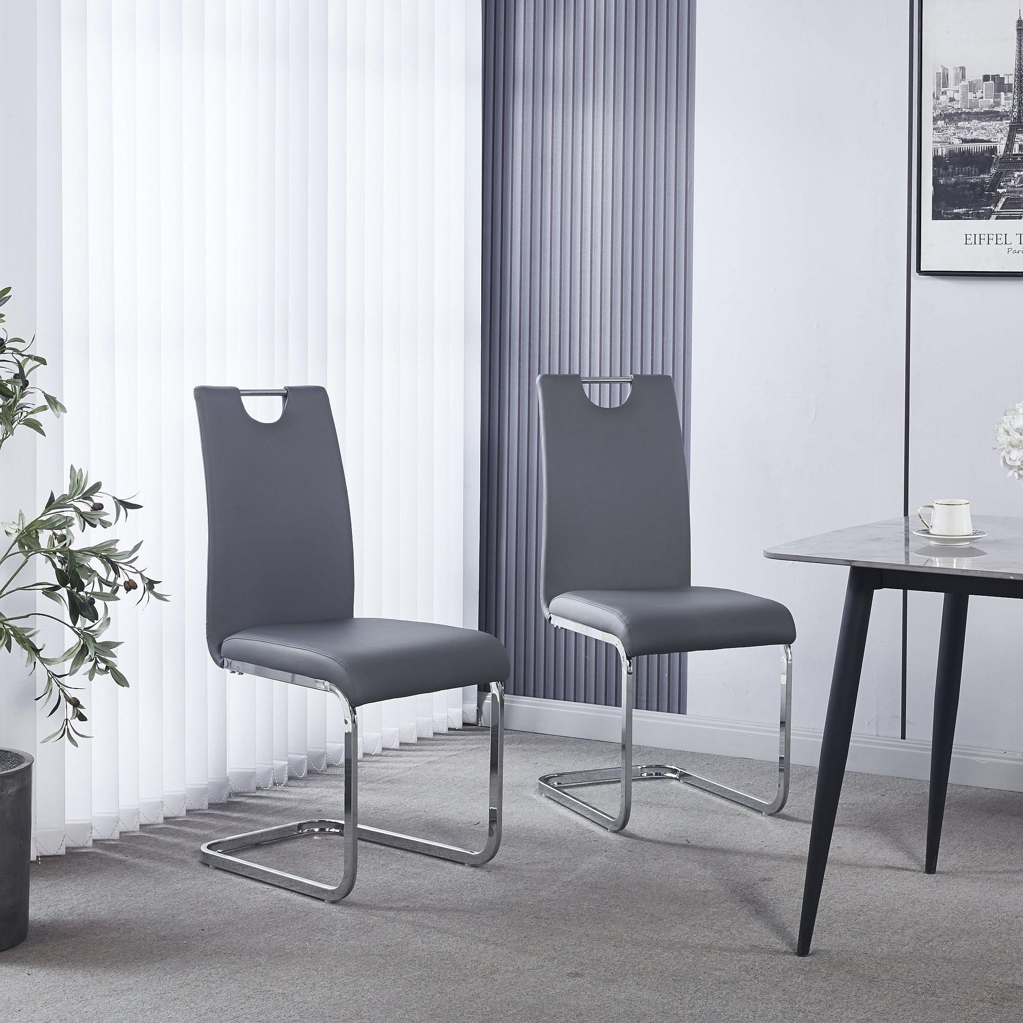 Bianco Dining Chair - Grey Faux Leather - Chrome Cantilever Base