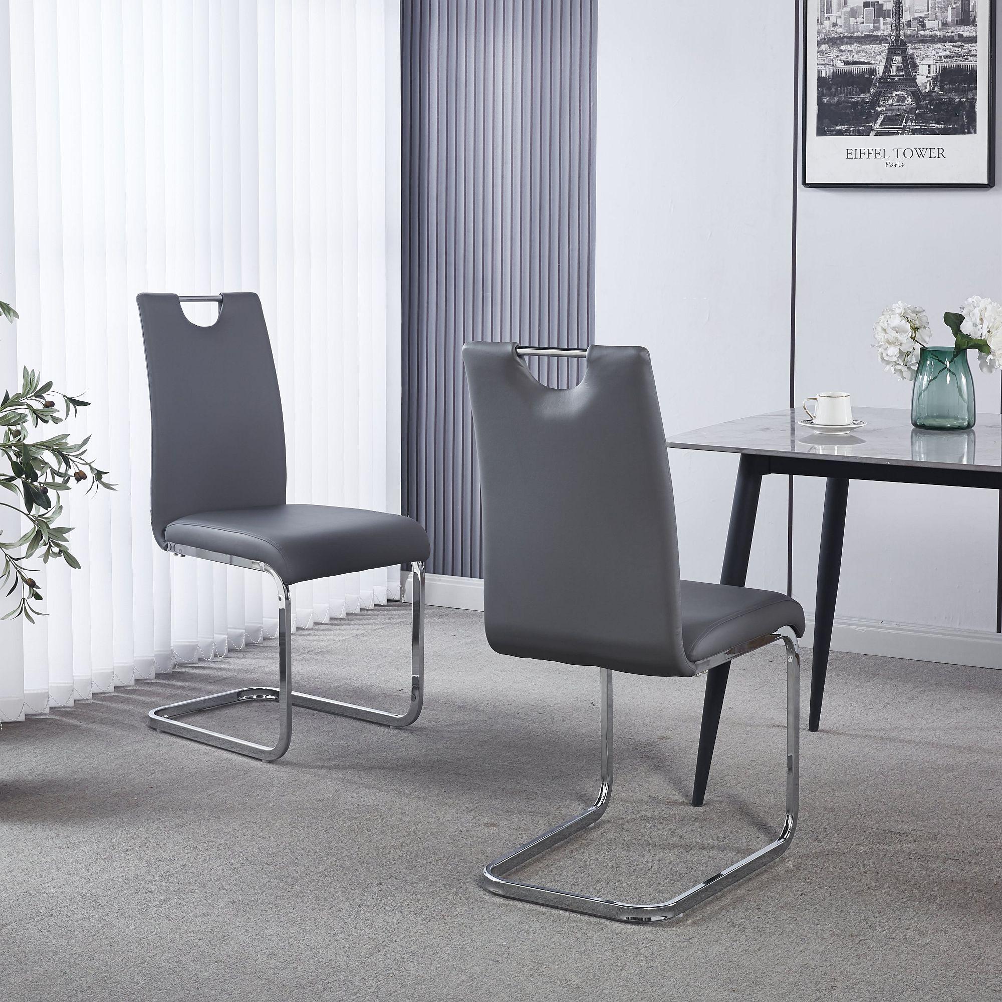 Bianco Dining Chair - Grey Faux Leather - Chrome Cantilever Base